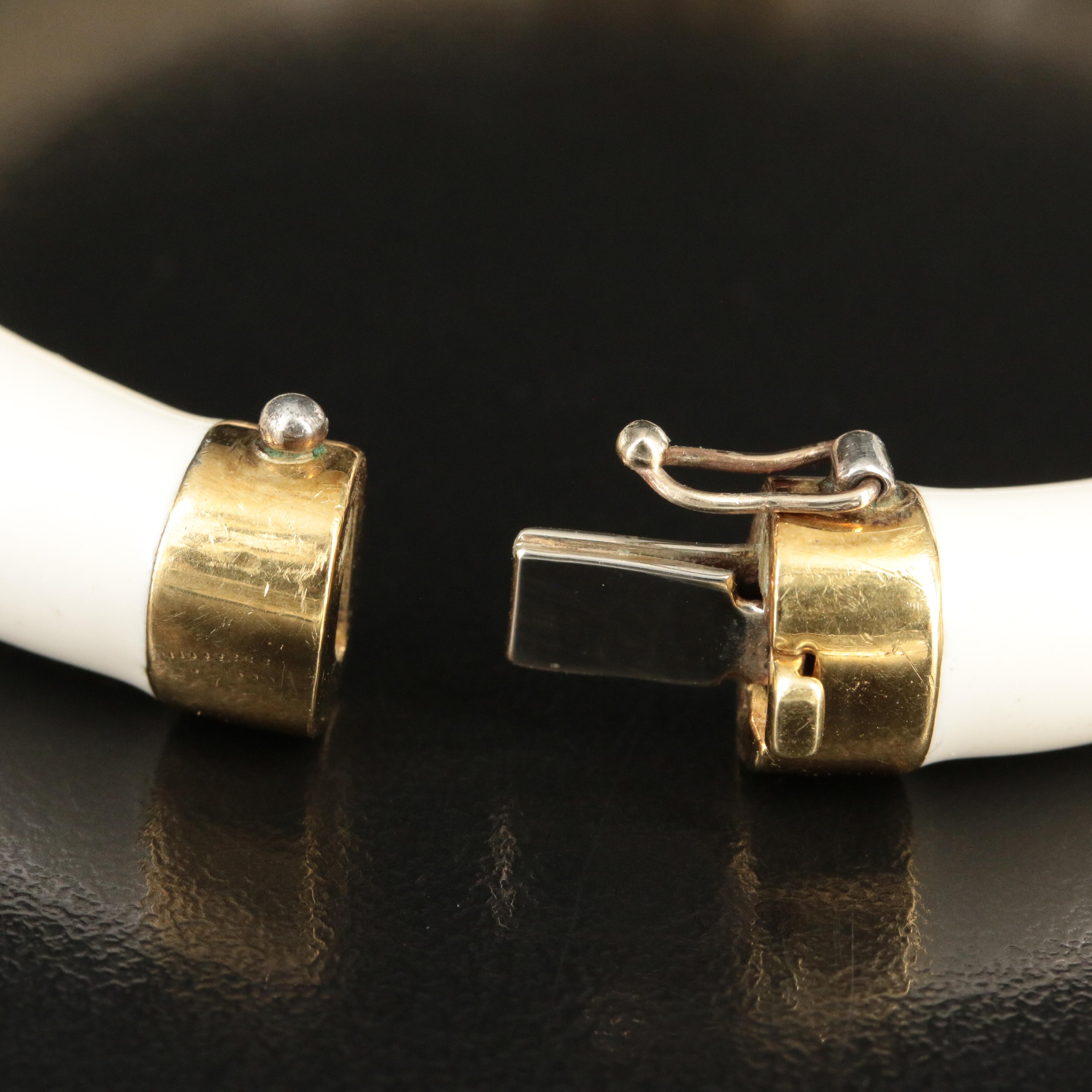 Haggai 18K "Crescents and Commas" Diamond and Cream Enamel Hinged Bracelet