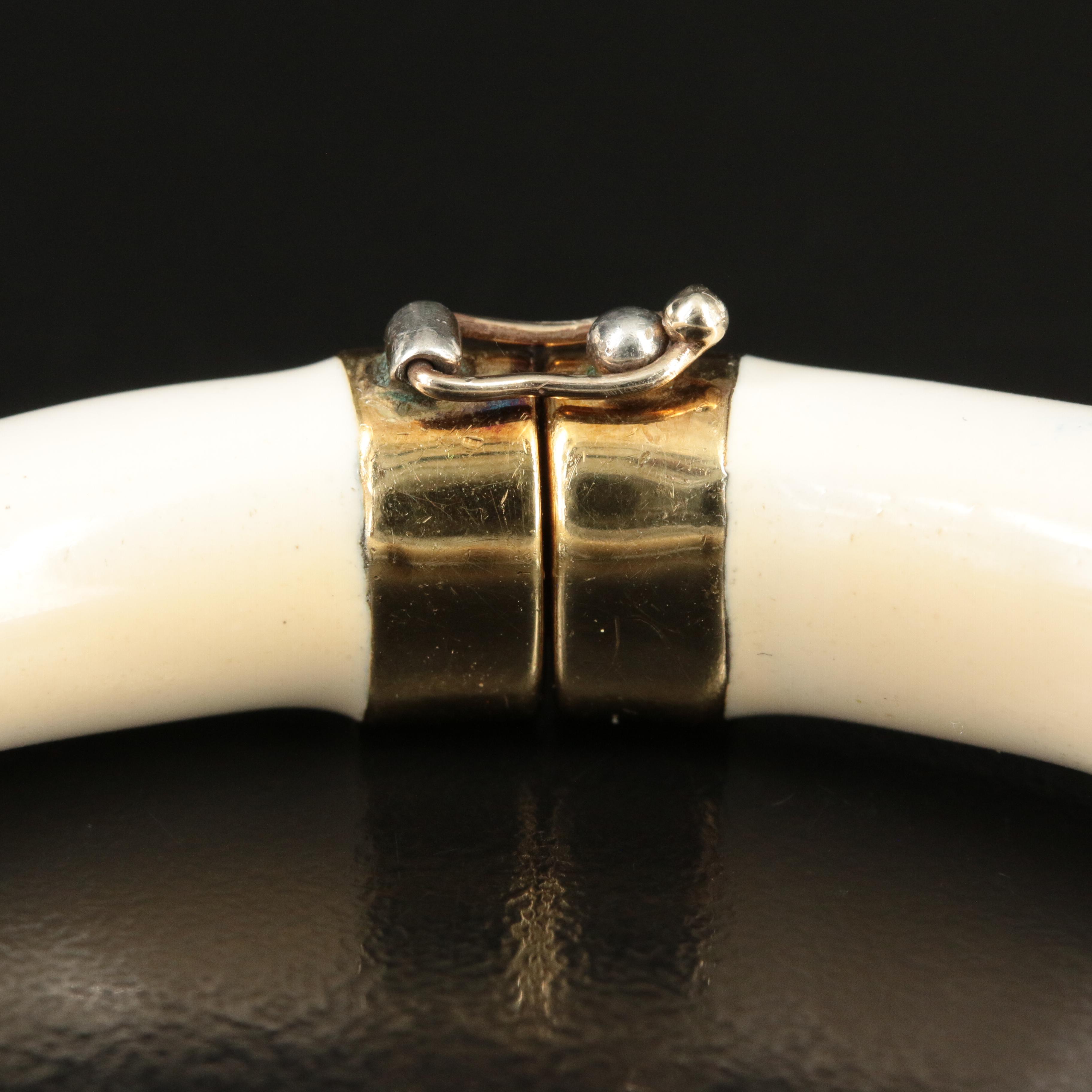 Haggai 18K "Crescents and Commas" Diamond and Cream Enamel Hinged Bracelet