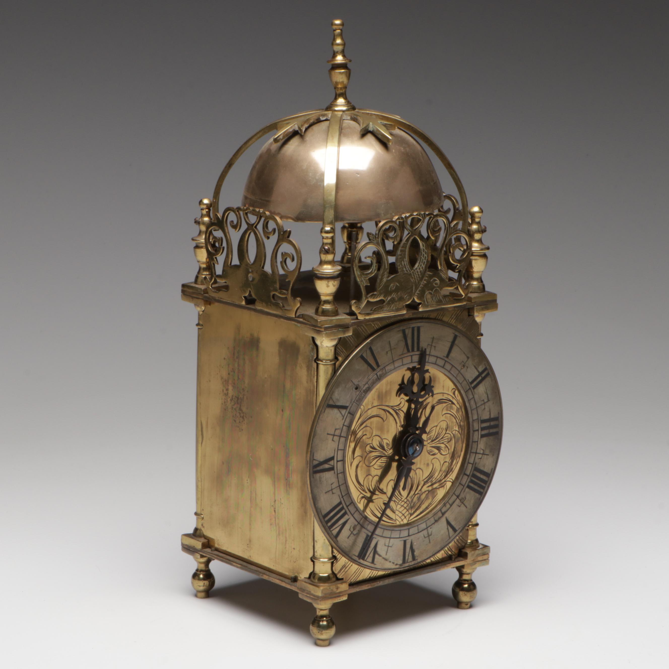 Antique English Brass Lantern Clock with French Movement