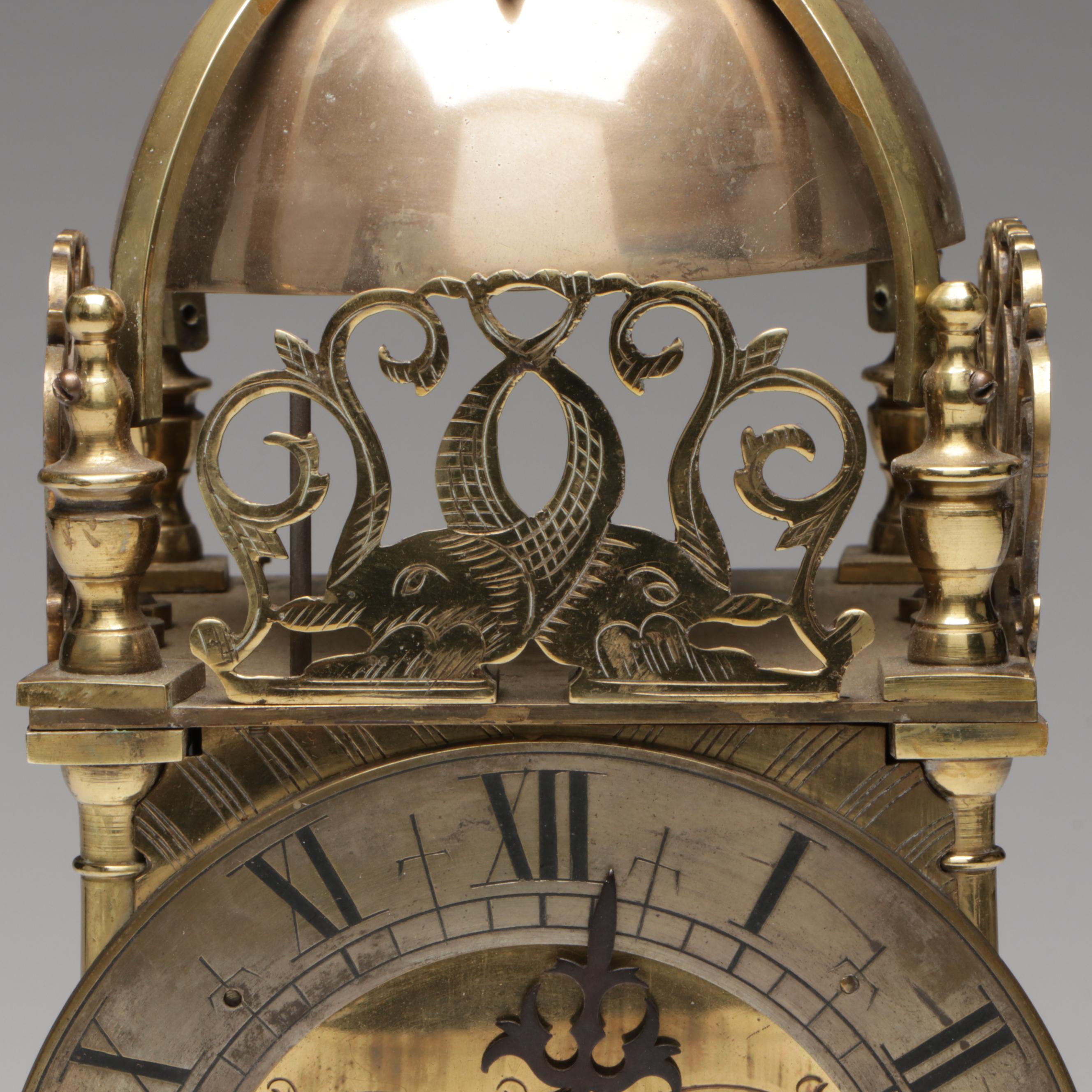 Antique English Brass Lantern Clock with French Movement