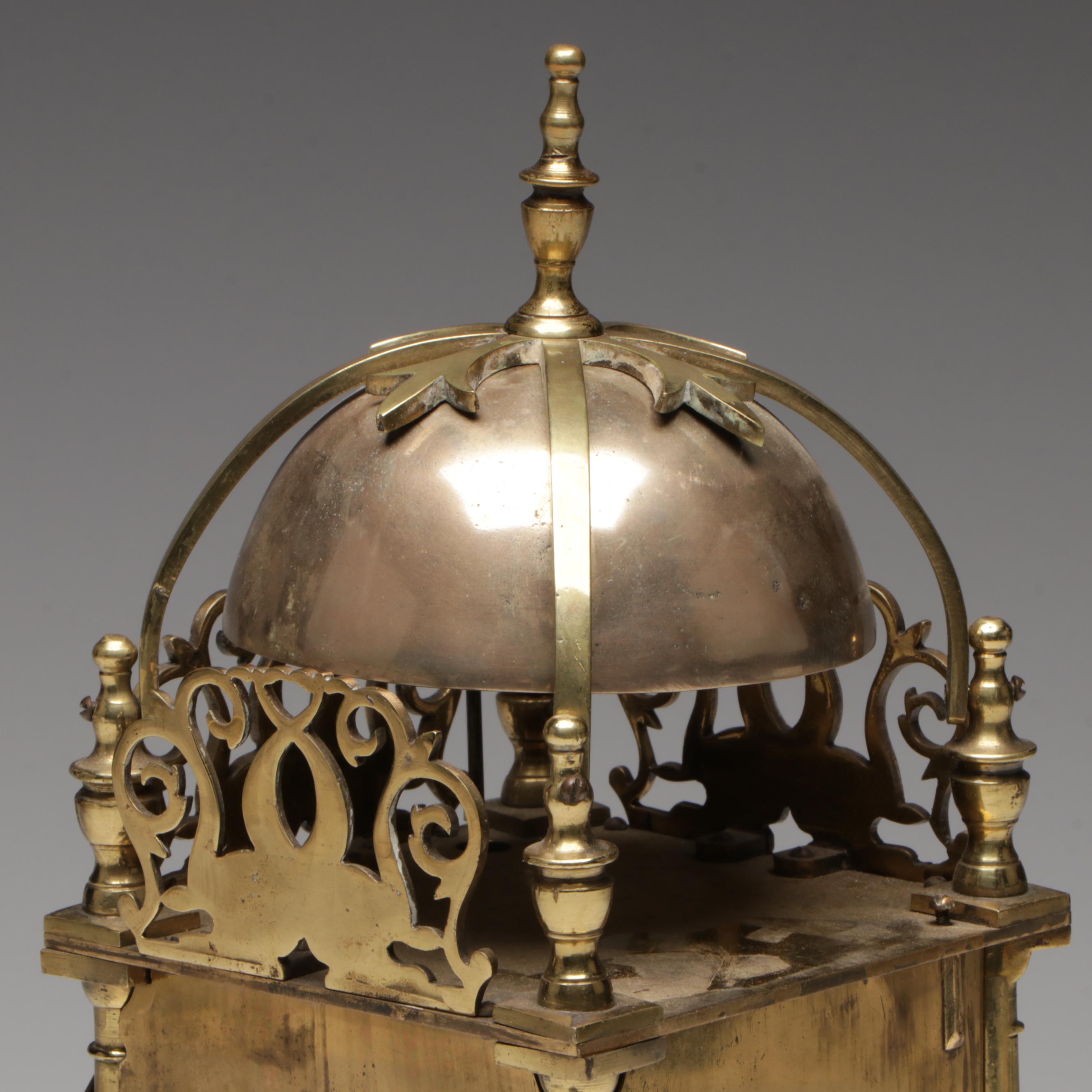 Antique English Brass Lantern Clock with French Movement