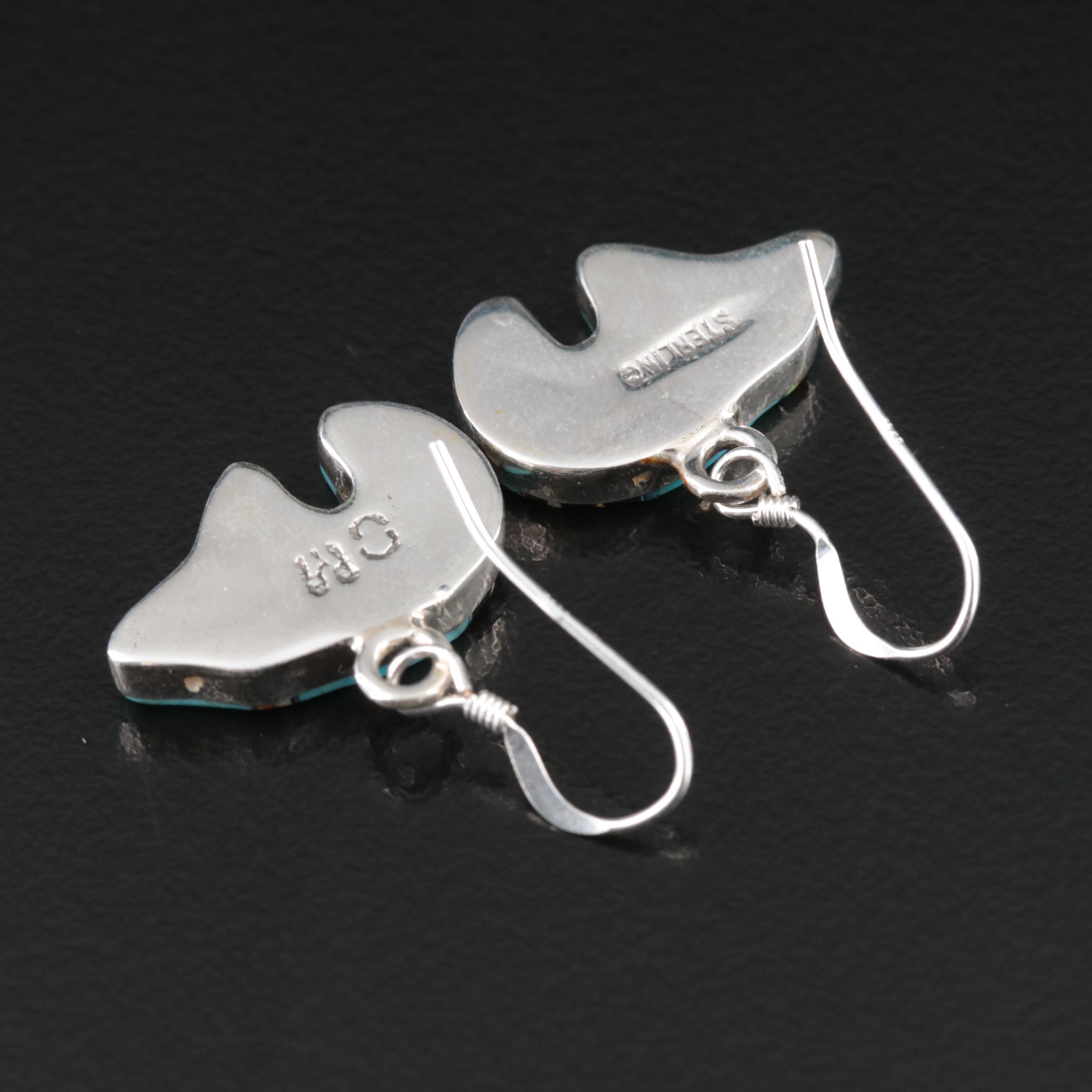 Southwestern Sterling Turquoise, Spiny Oyster and Opal Inlay Bear Earrings