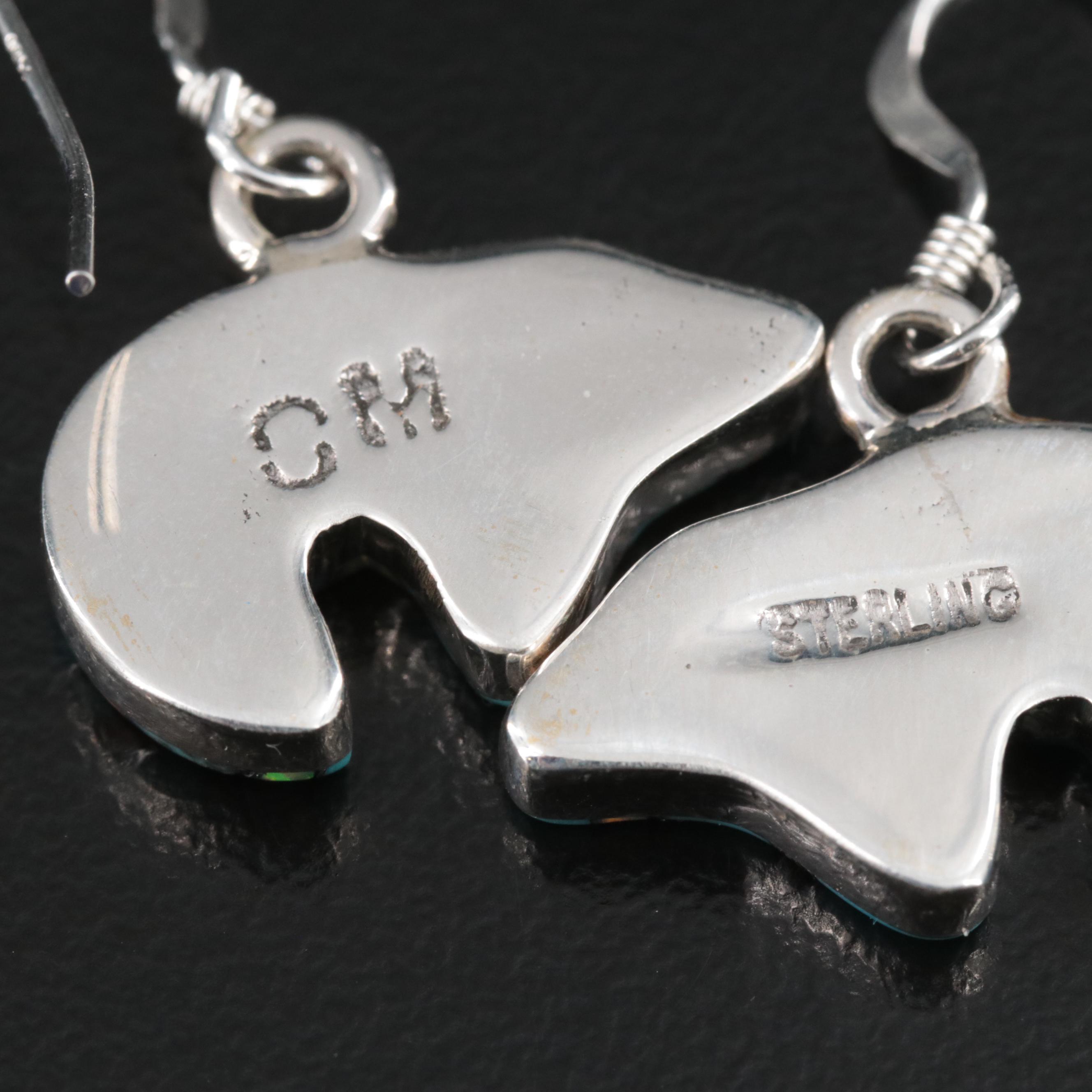 Southwestern Sterling Turquoise, Spiny Oyster and Opal Inlay Bear Earrings