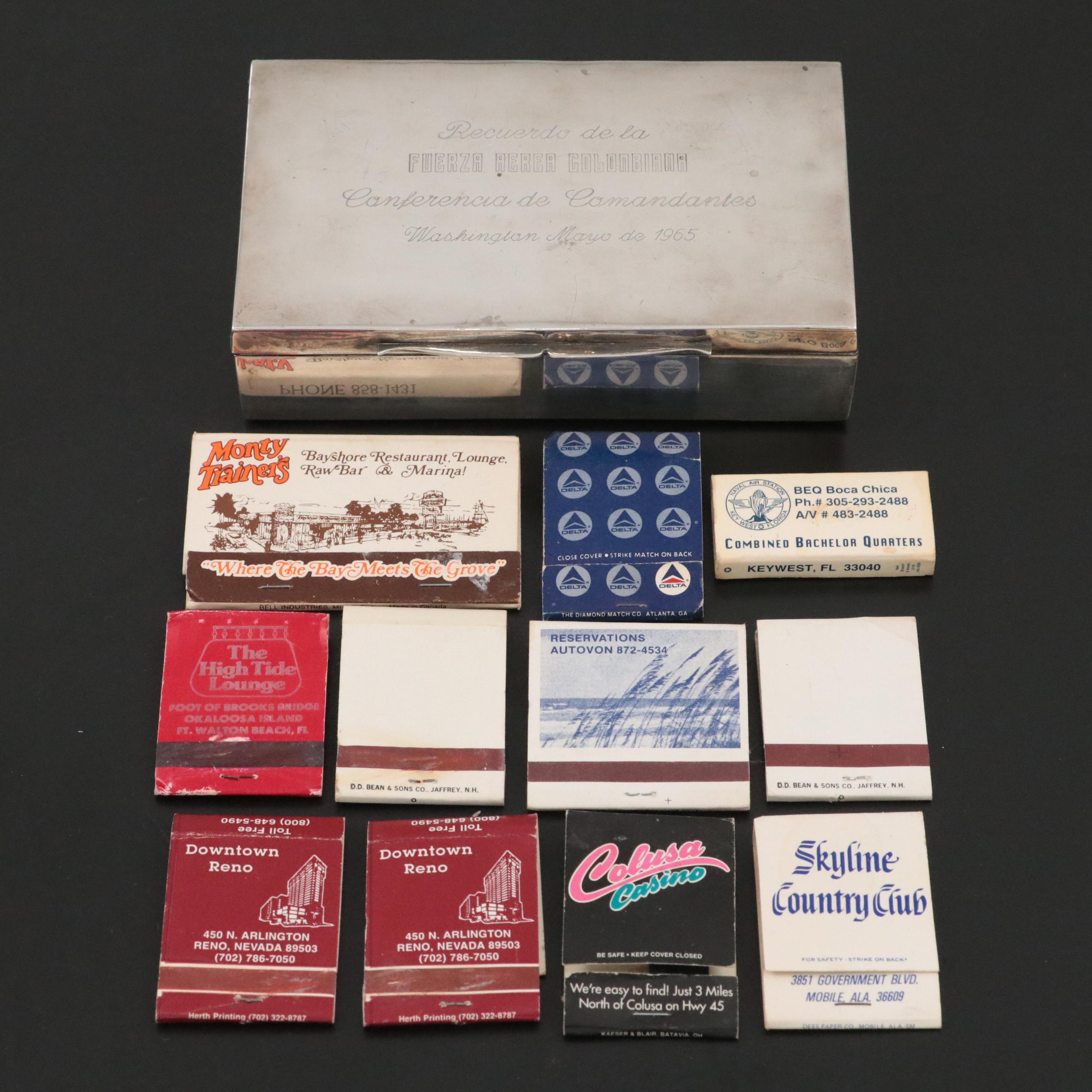 900 Silver Engraved Box with Souvenir Matchbooks
