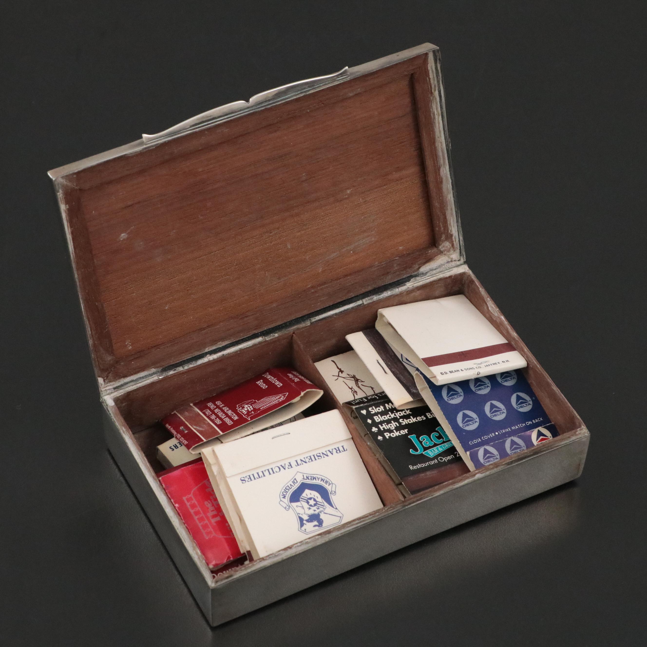 900 Silver Engraved Box with Souvenir Matchbooks