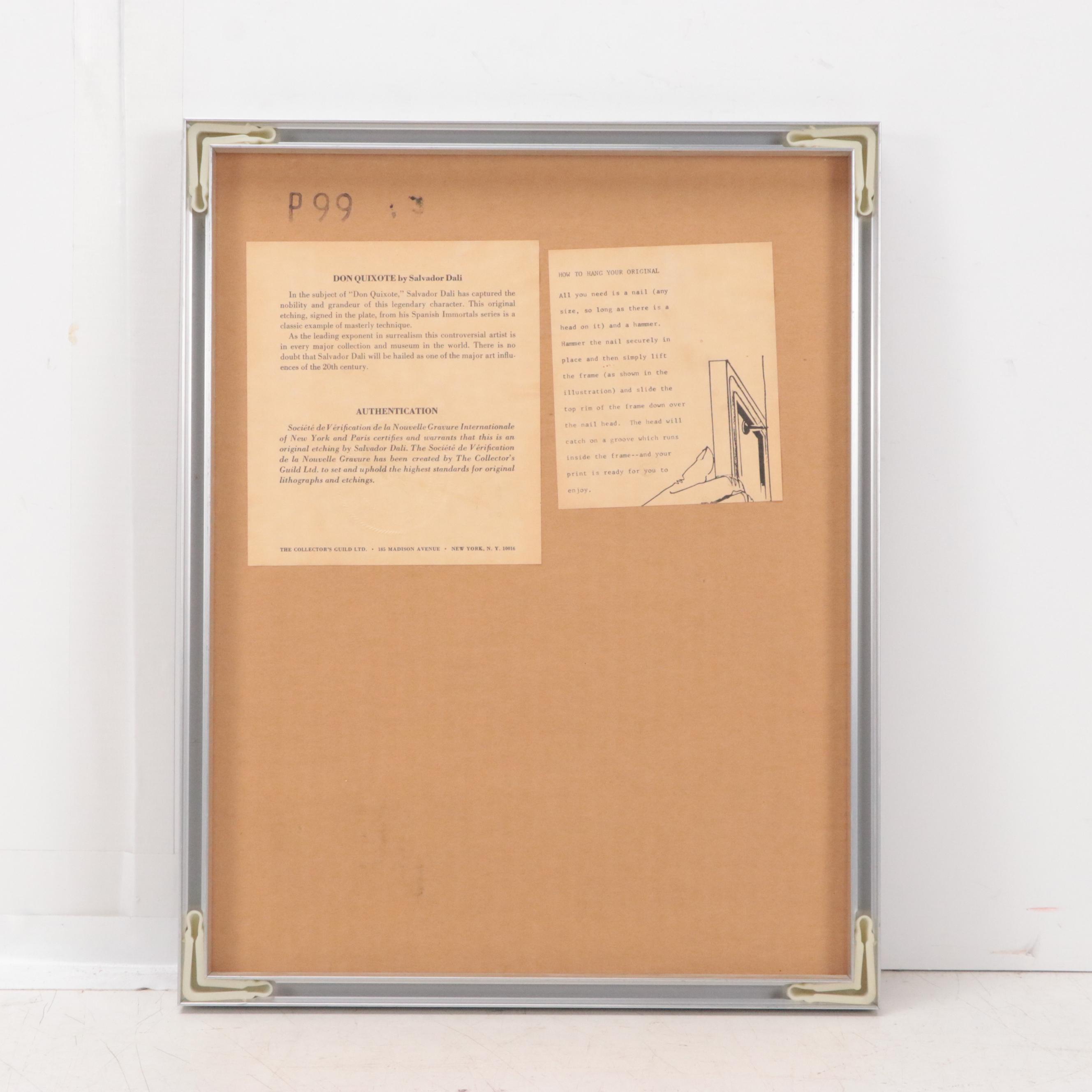 Salvador Dalí Second Edition Restrike Etching "Don Quixote"