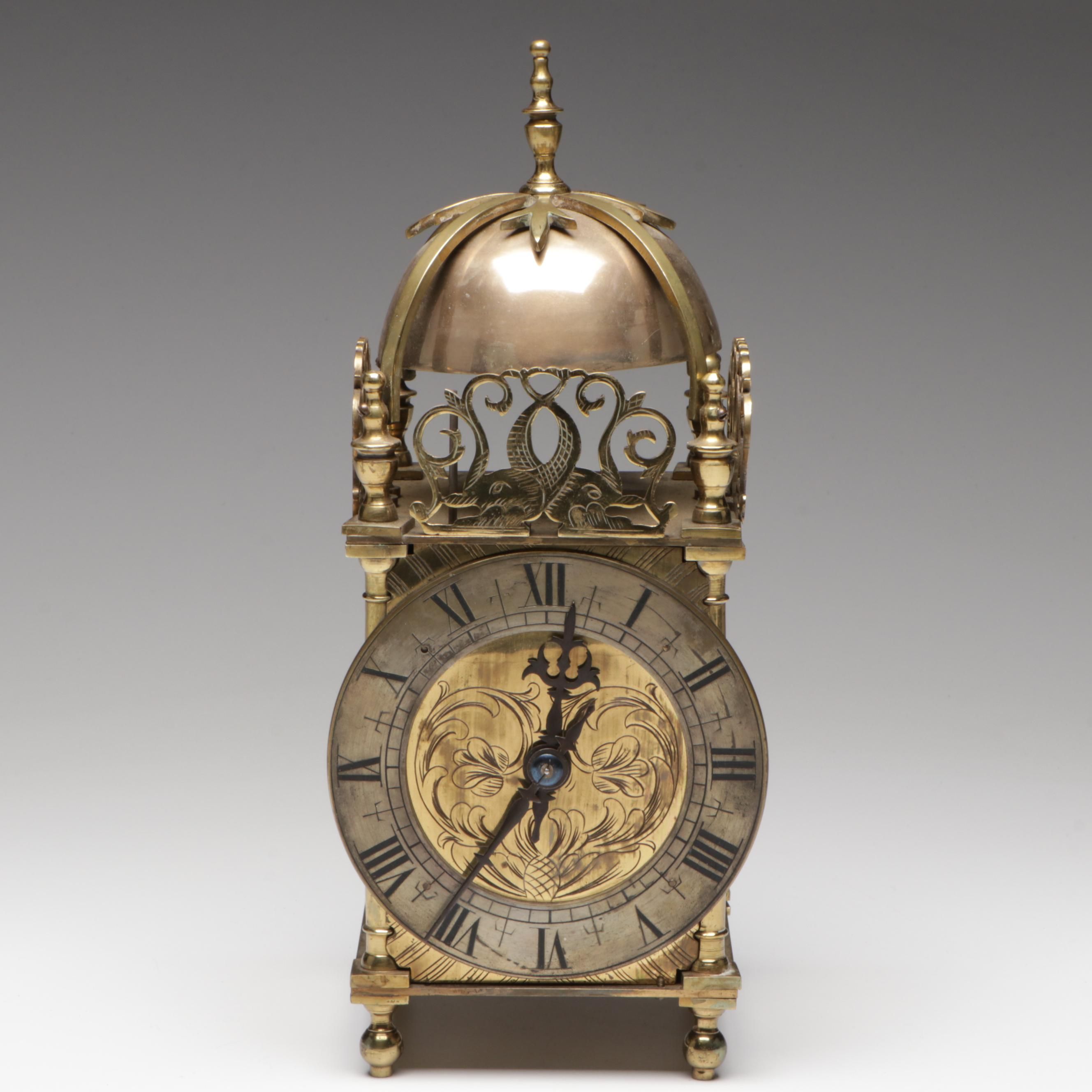 Antique English Brass Lantern Clock with French Movement