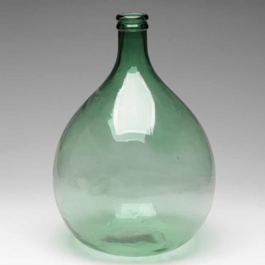 Handblown Green Italian Glass Bottle