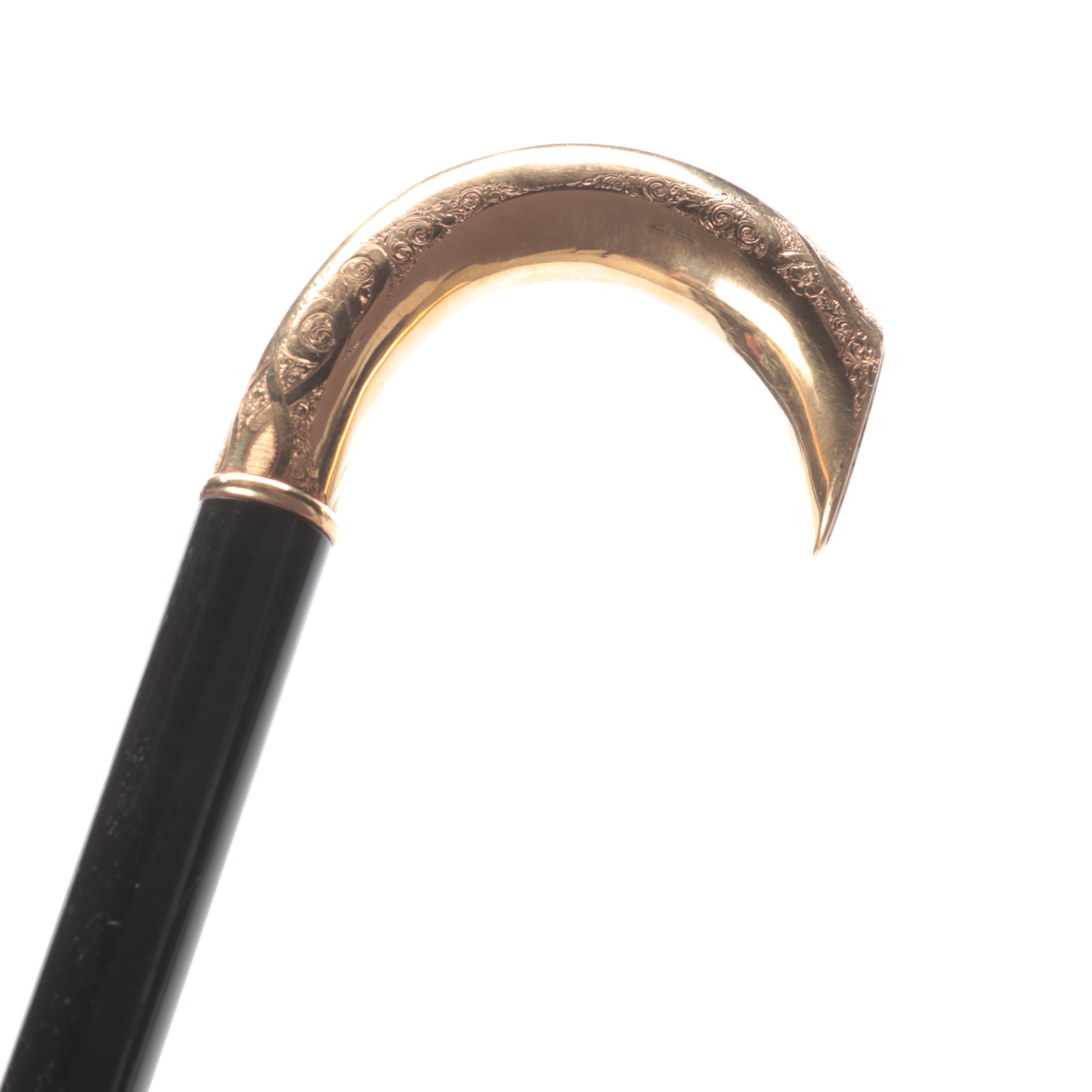 Gold Rush Era California or Nevada Gold-Veined Quartz Inset Gold Handled Cane