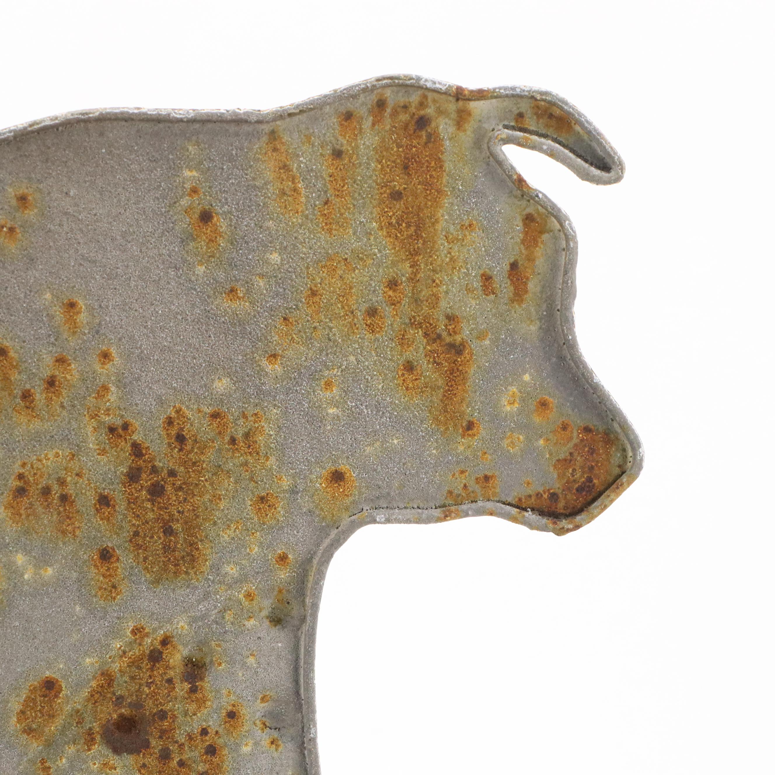 Folk Art Bull Weather Vane on Log Motif Ceramic Stand