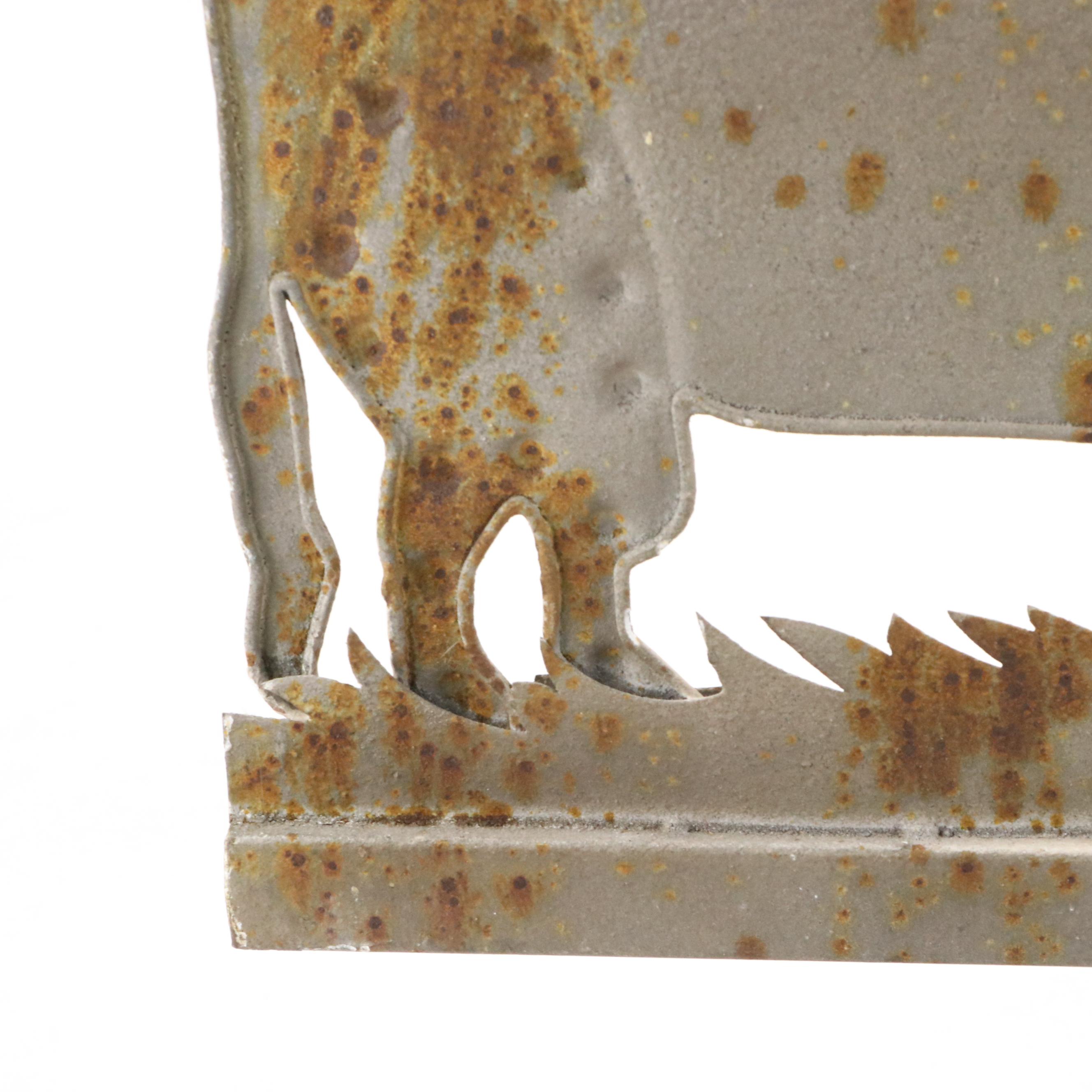 Folk Art Bull Weather Vane on Log Motif Ceramic Stand