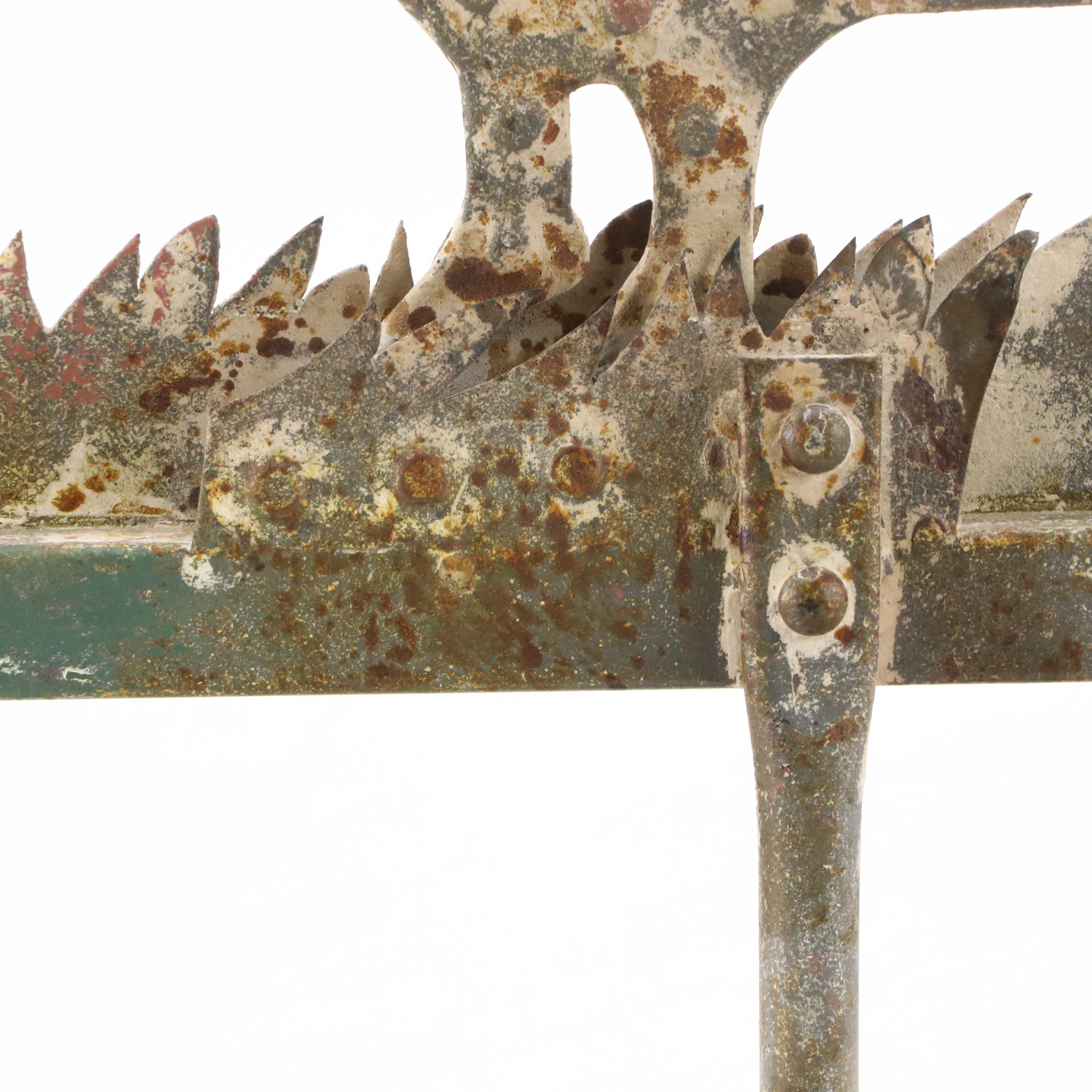 Folk Art Bull Weather Vane on Log Motif Ceramic Stand