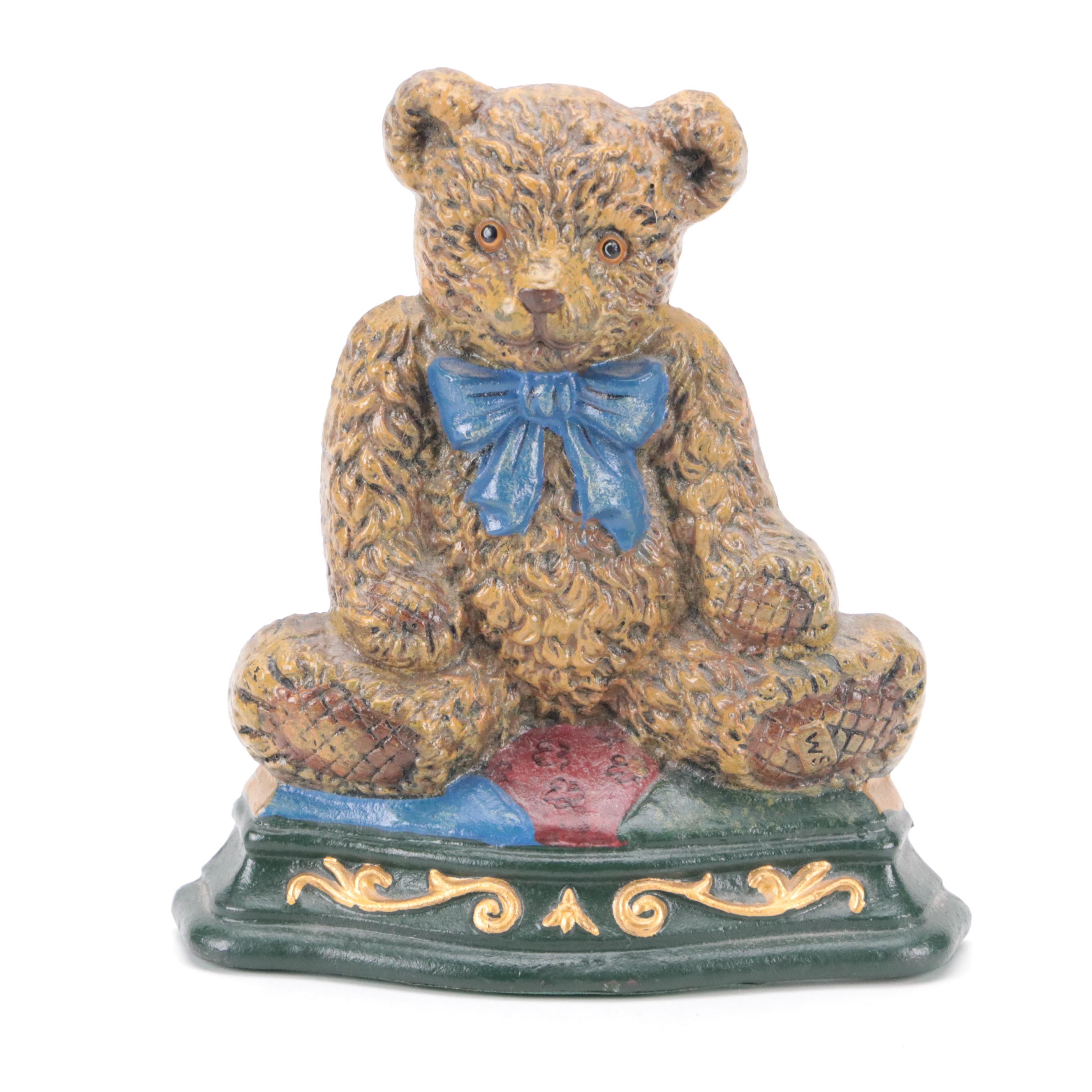 Wright Studios Painted Cast Iron Teddy Bear Doorstop with Decorative Boxes