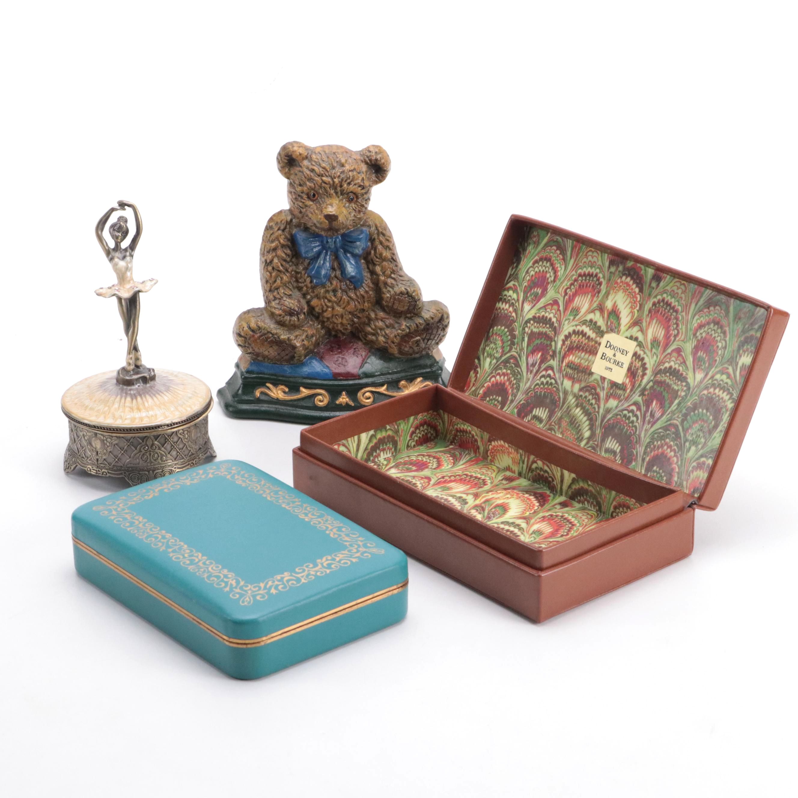 Wright Studios Painted Cast Iron Teddy Bear Doorstop with Decorative Boxes