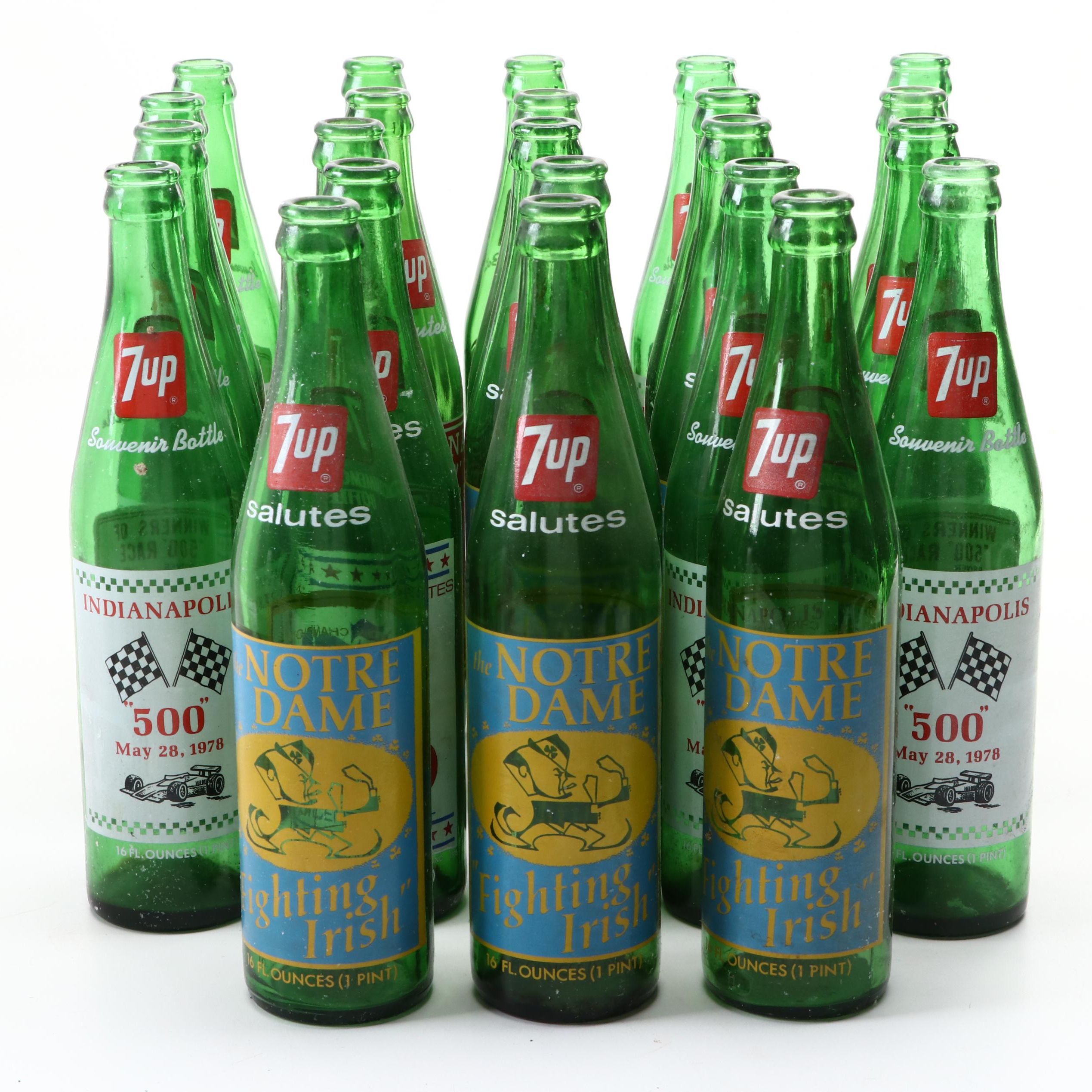 Notre Dame Fighting Irish, Indiana Hoosiers, and More Vintage 7UP Bottles