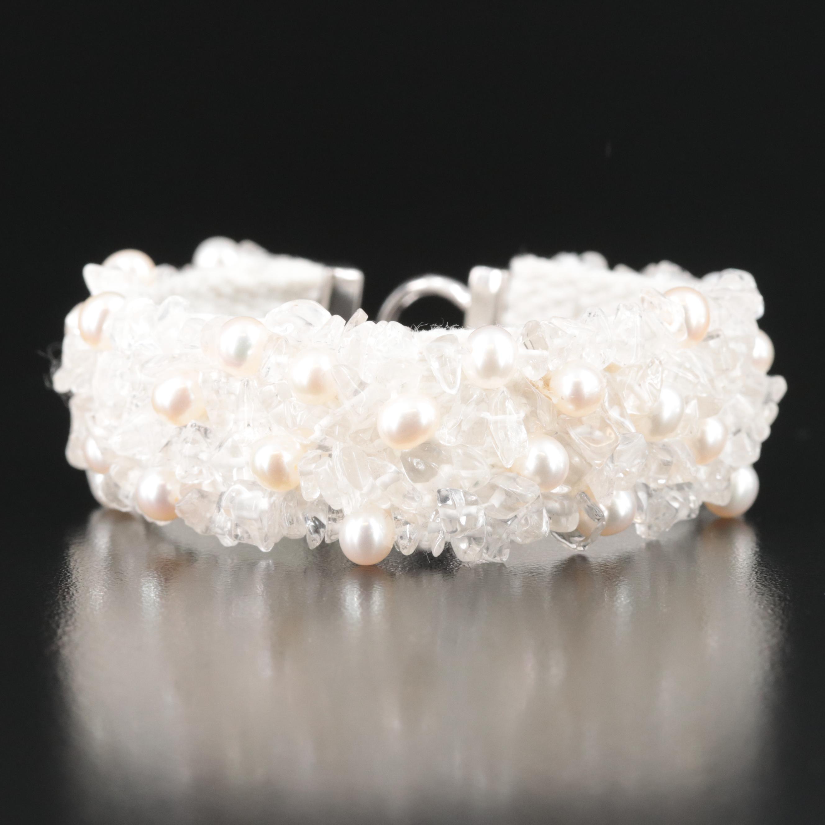 Pearl and Rock Crystal Quartz Bracelet with Sterling Clasp