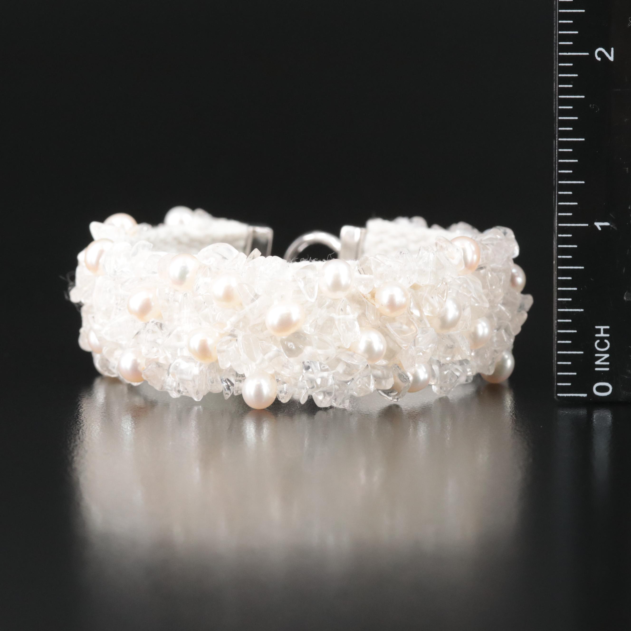 Pearl and Rock Crystal Quartz Bracelet with Sterling Clasp