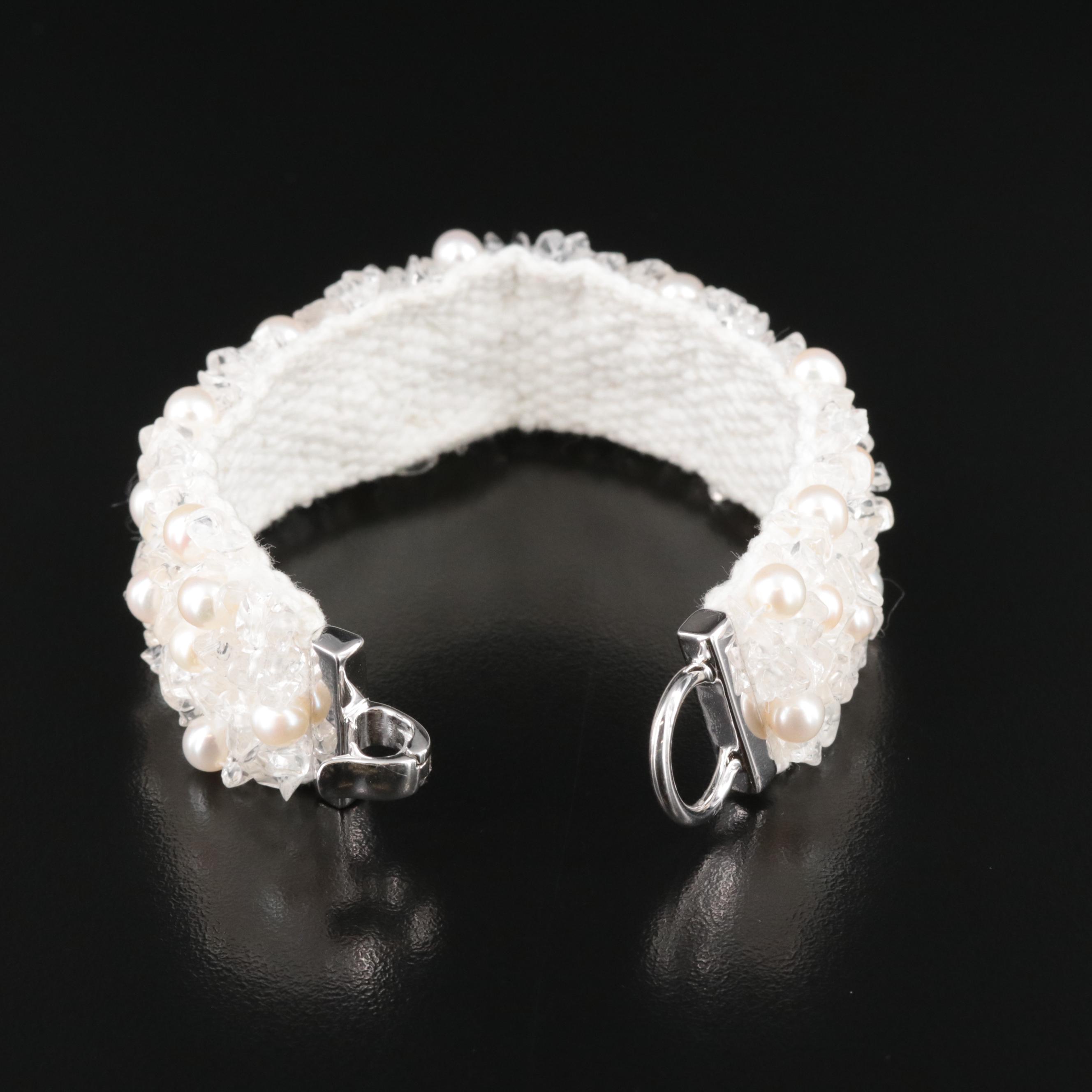 Pearl and Rock Crystal Quartz Bracelet with Sterling Clasp