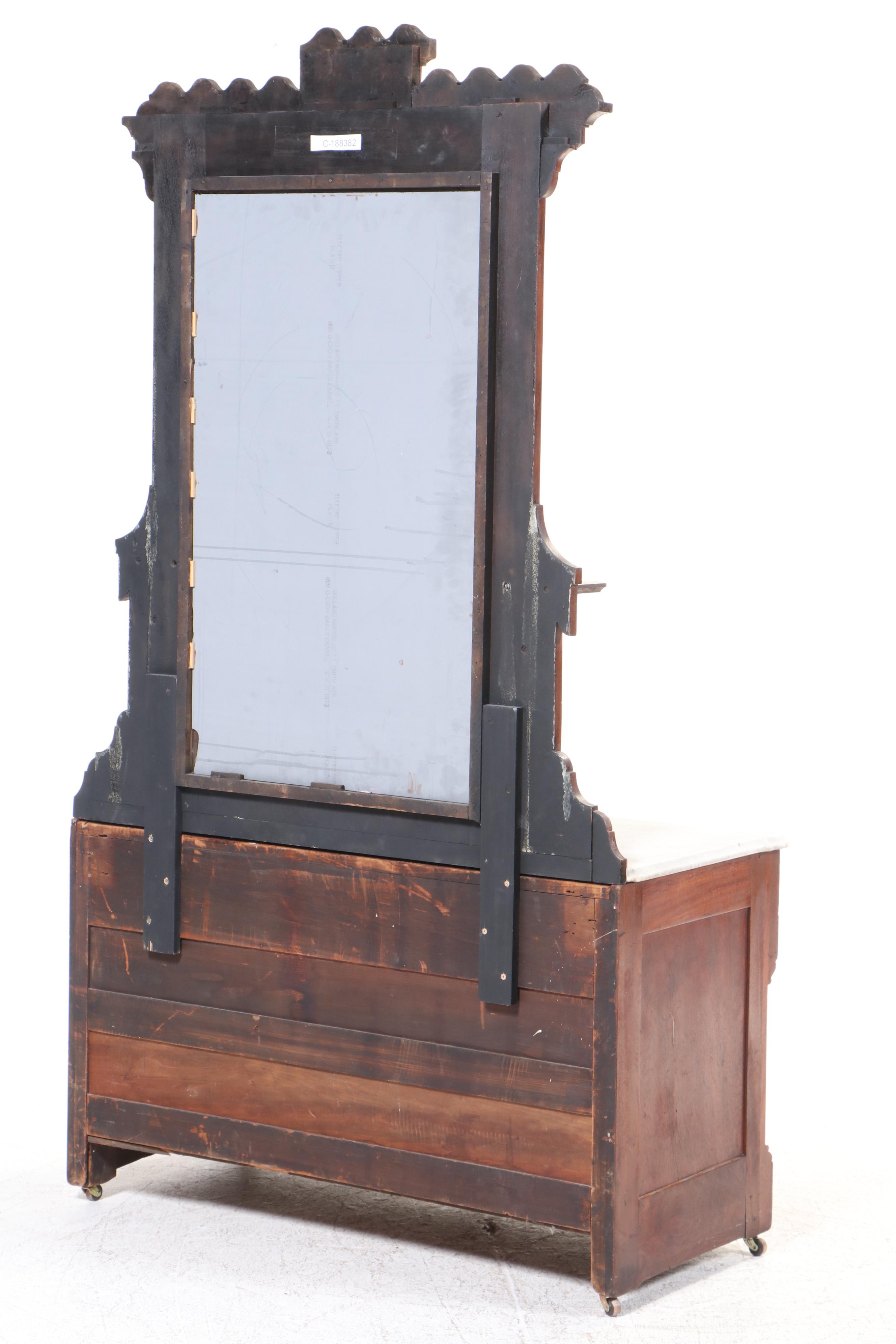 Victorian, Eastlake Style Walnut, Figured, Burl Walnut and Marble Dresser