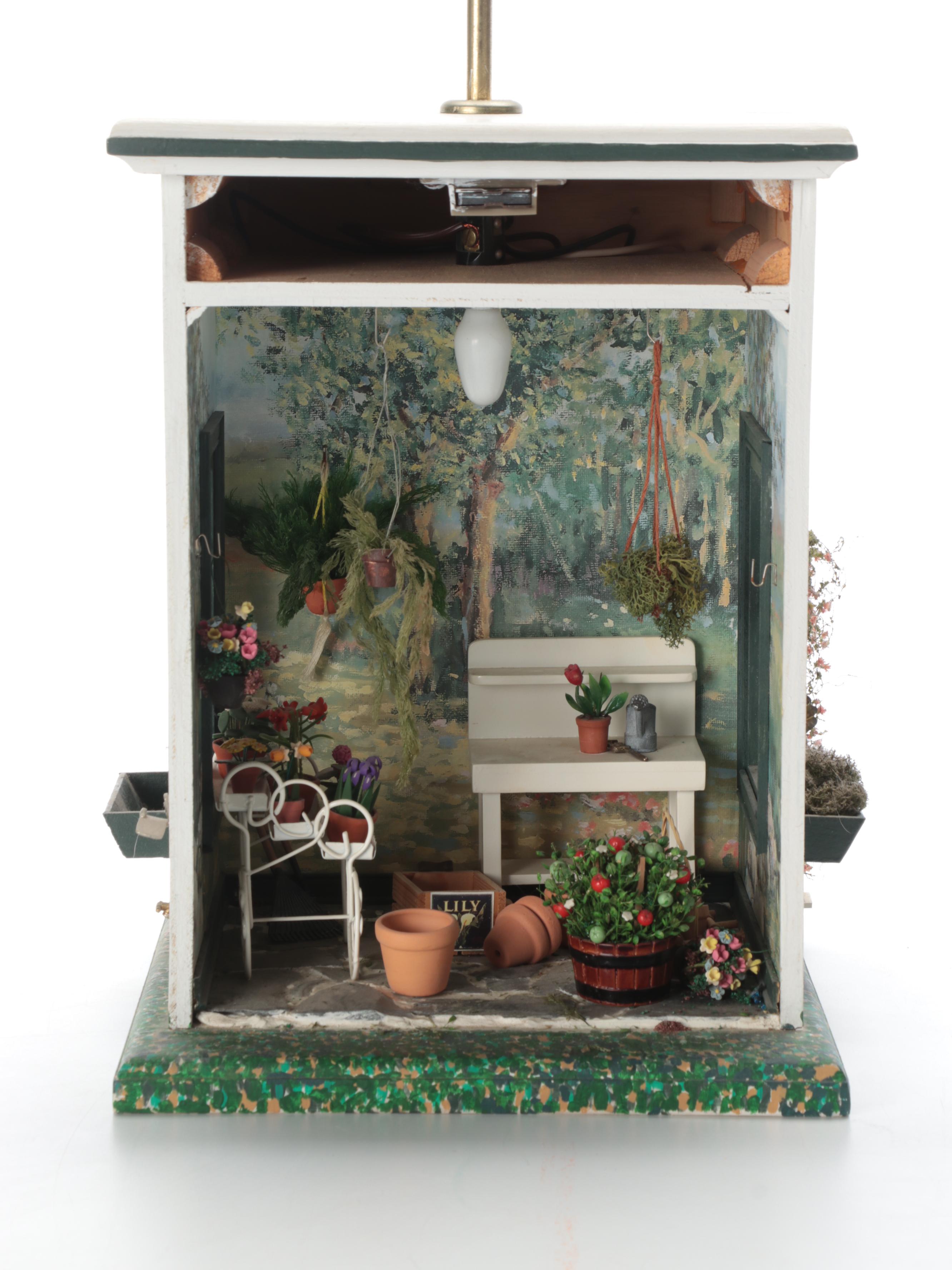 Miniature Garden Shed Diorama Table Lamp, Contemporary