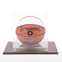 Hakeem Olajuwon Signed Spalding Basketball with Display
