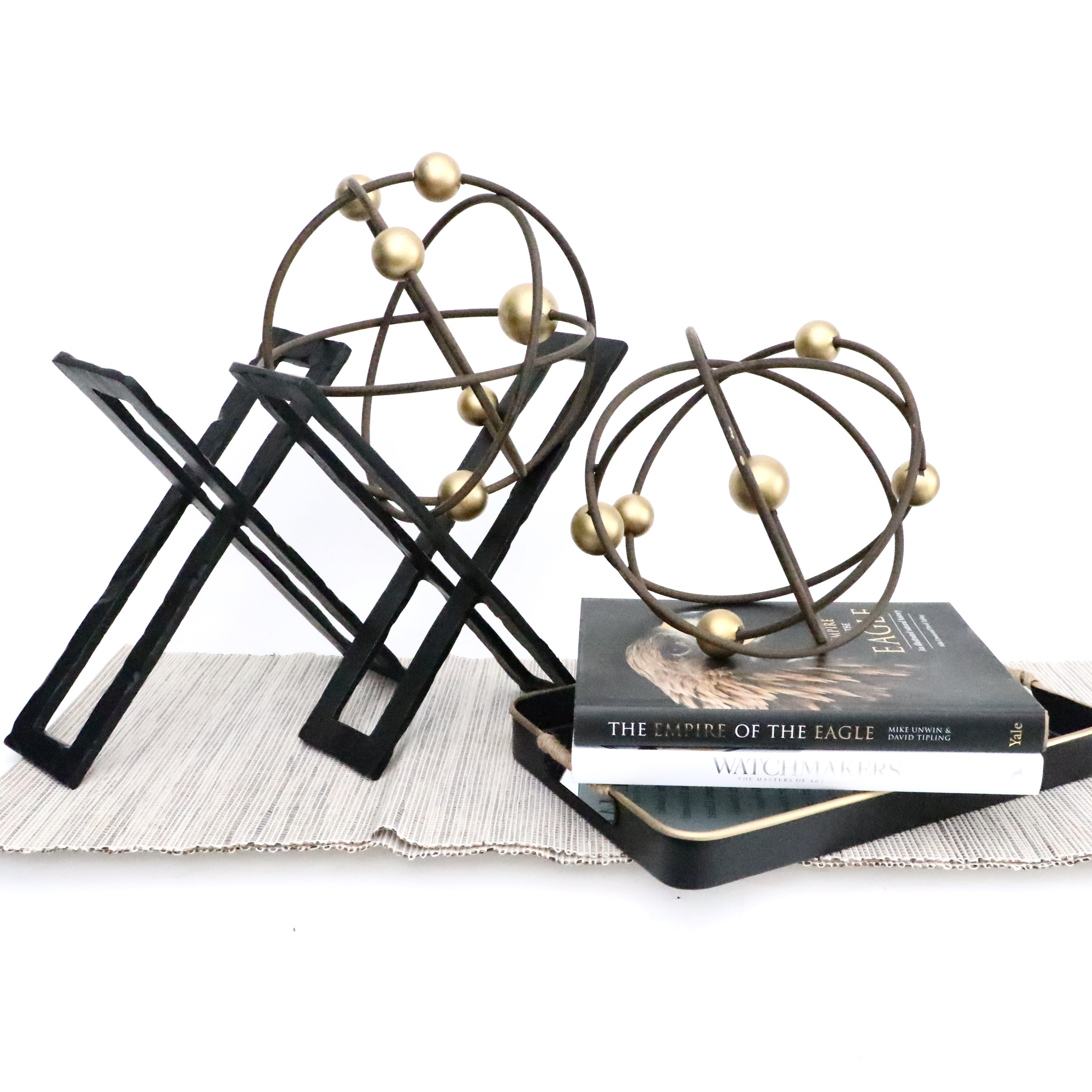 Metal Rectangular Sculptures, Spheres, Books, and Other Table Décor