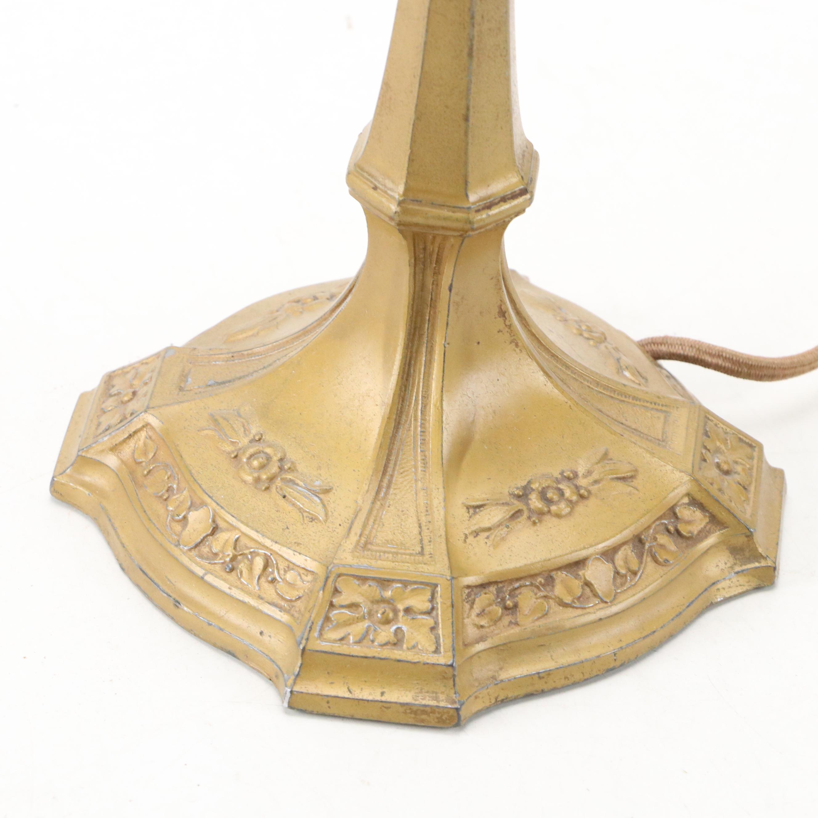 Art Nouveau Style Table Lamp with Octagonal Slag Glass Shade