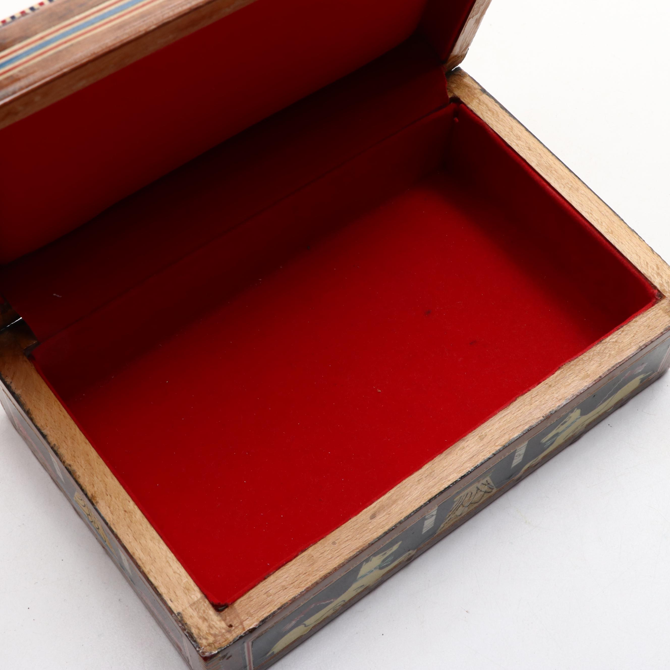 Decorative Storage Box Featuring Mother-of-Peral Inlay and Egyptian Style Glyphs