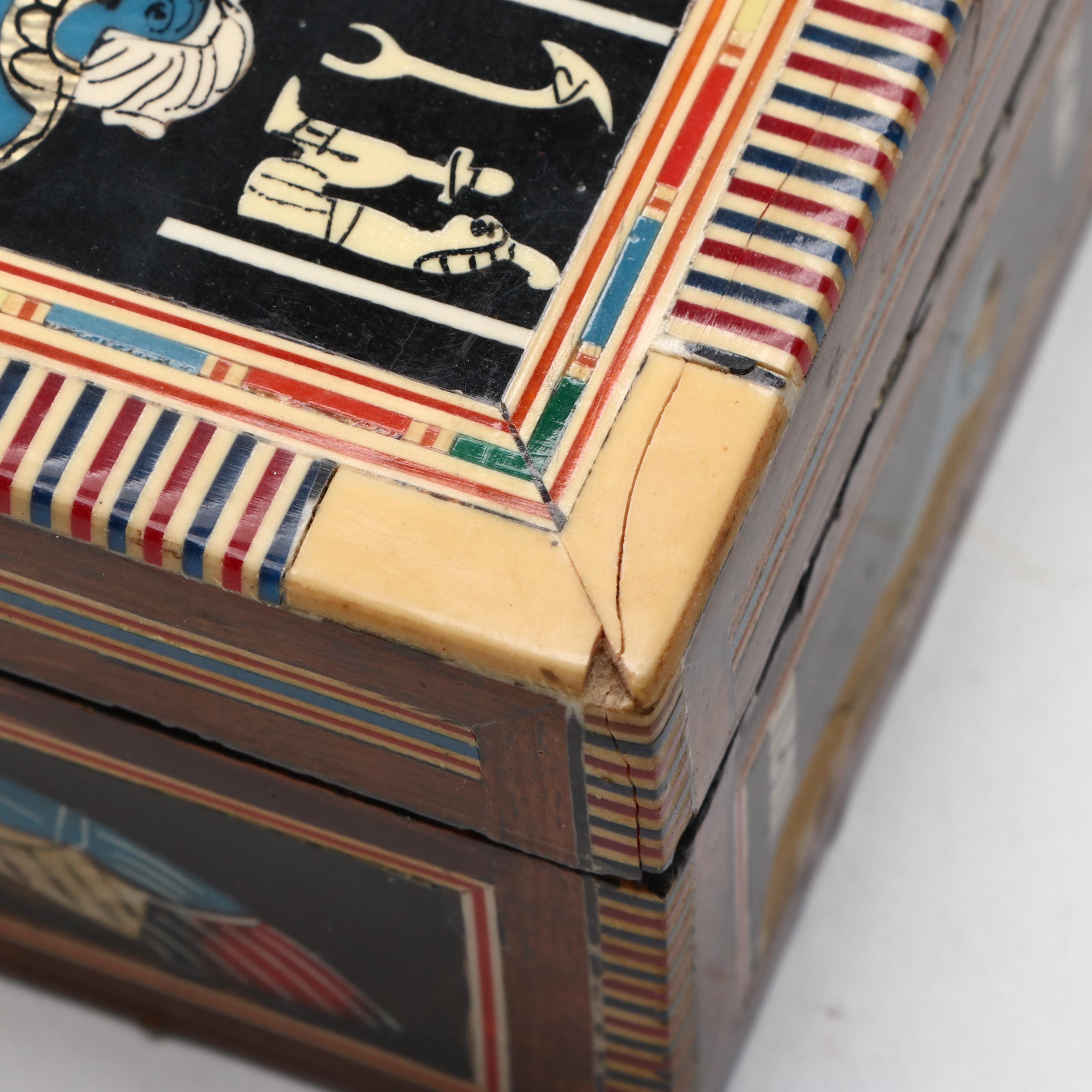 Decorative Storage Box Featuring Mother-of-Peral Inlay and Egyptian Style Glyphs