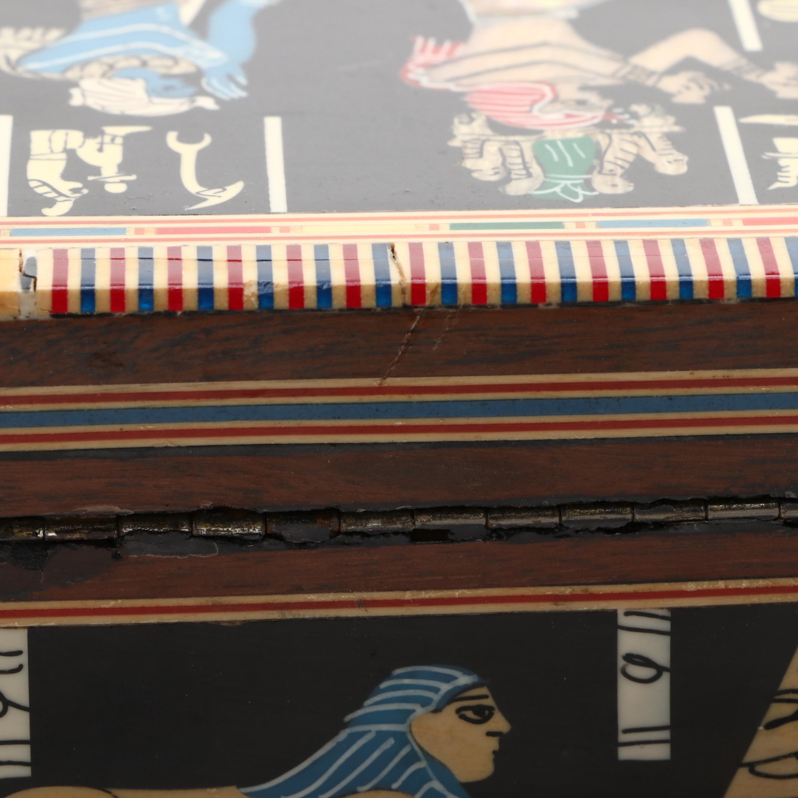 Decorative Storage Box Featuring Mother-of-Peral Inlay and Egyptian Style Glyphs
