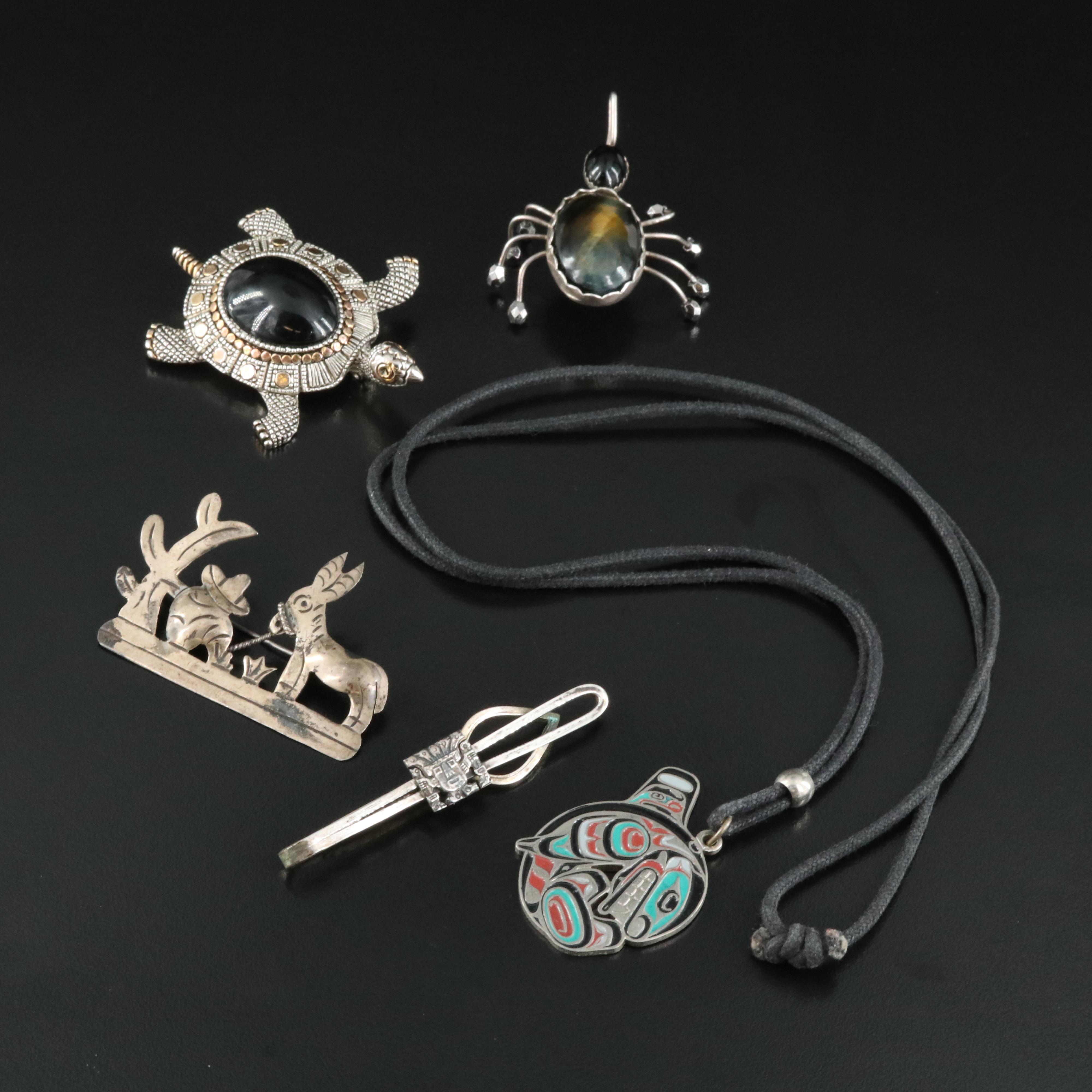 Sterling Tiger's Eye Spider Brooch Featured in Western Style and Mexican Jewelry