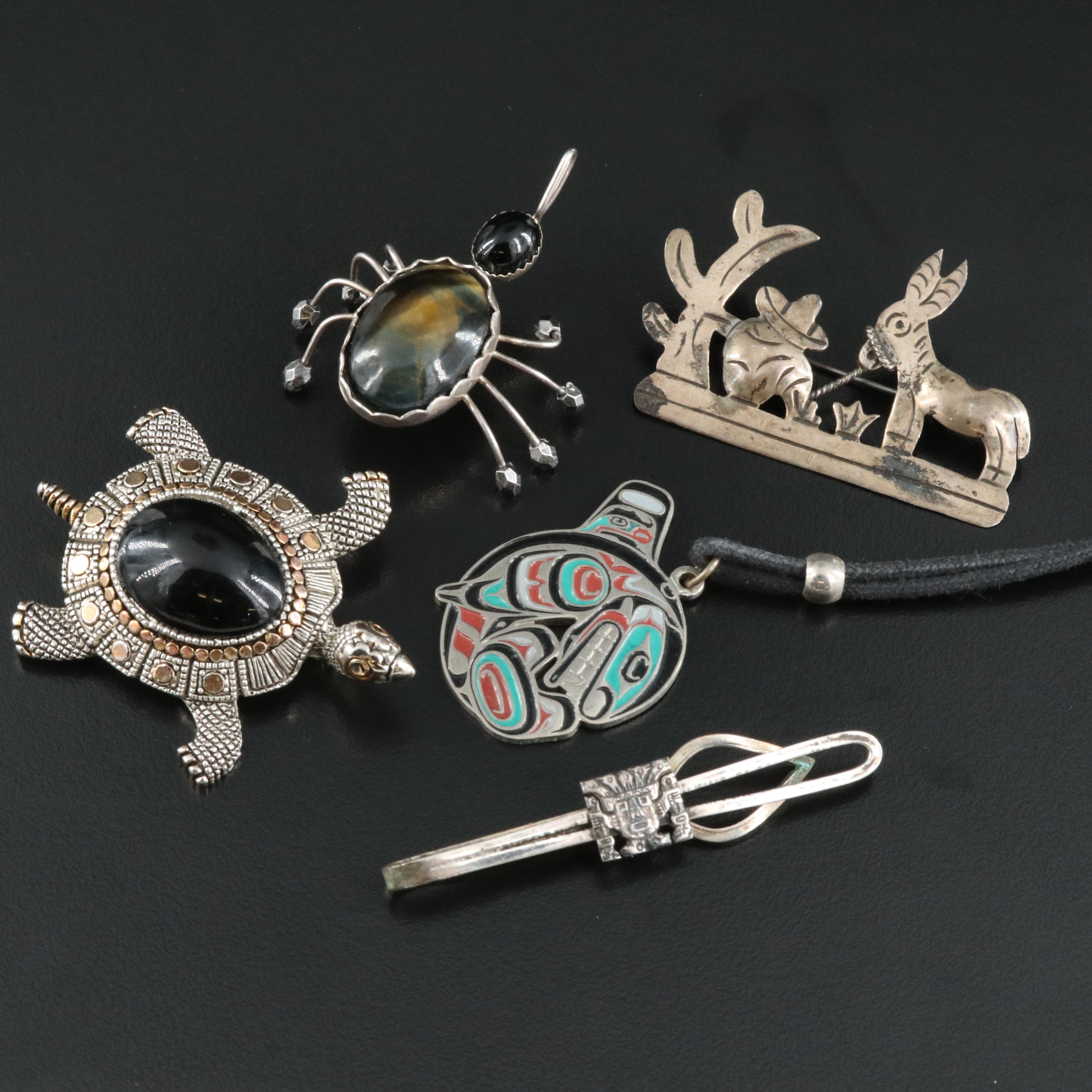 Sterling Tiger's Eye Spider Brooch Featured in Western Style and Mexican Jewelry