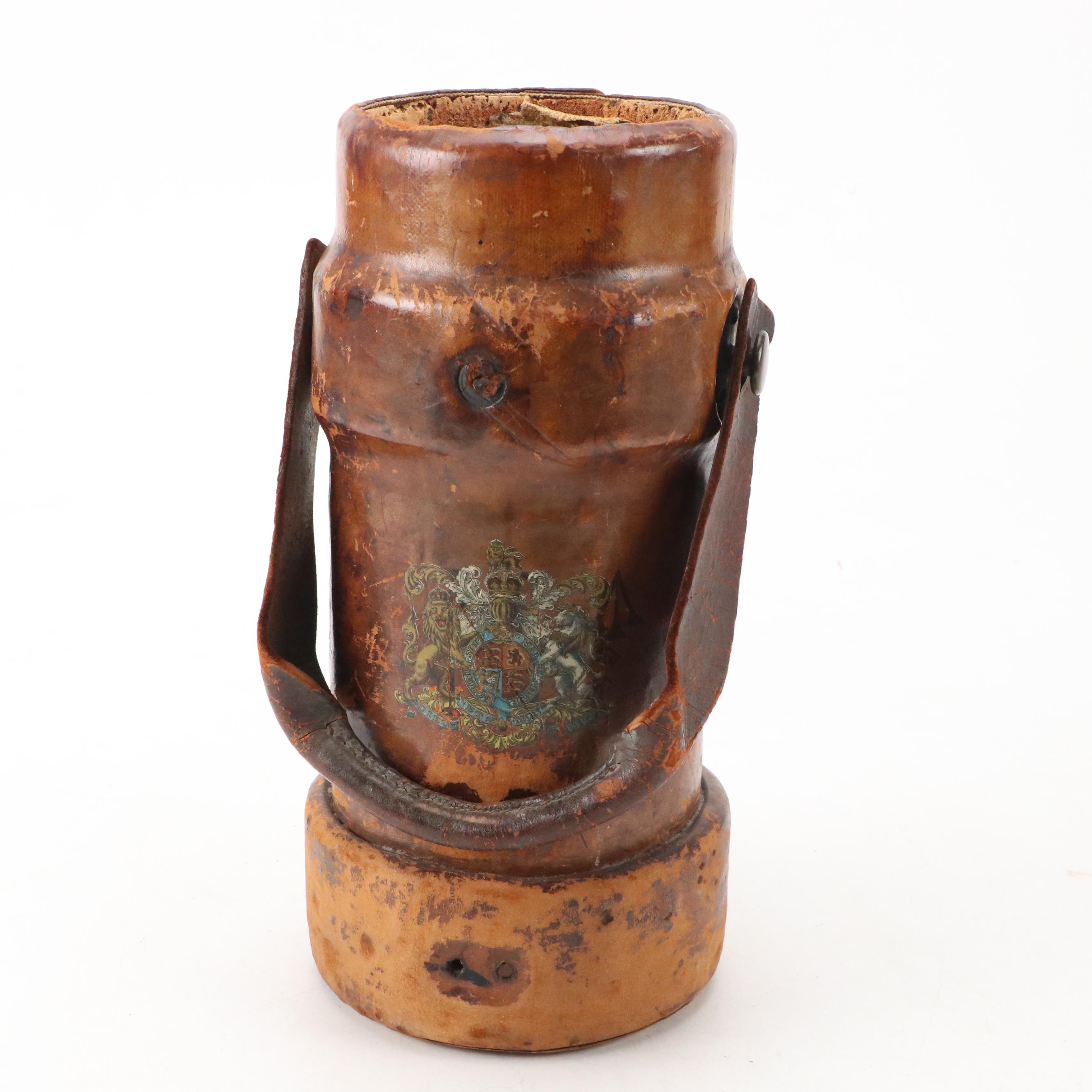 British Leather Cordite Bucket with Royal Arms