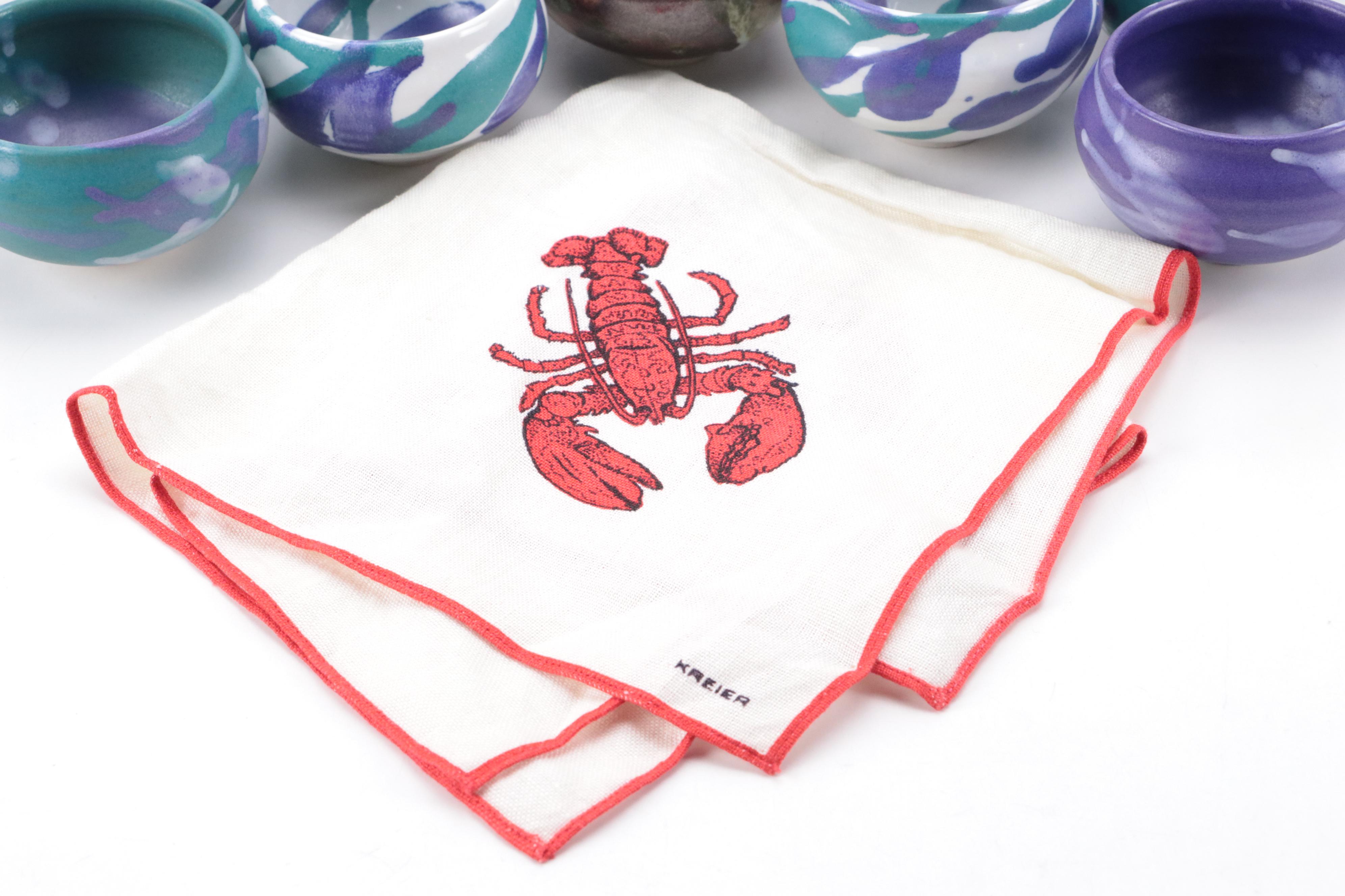 Lobster Motif Ceramic Divided Tray with Multicolor Ceramic Bowls and More