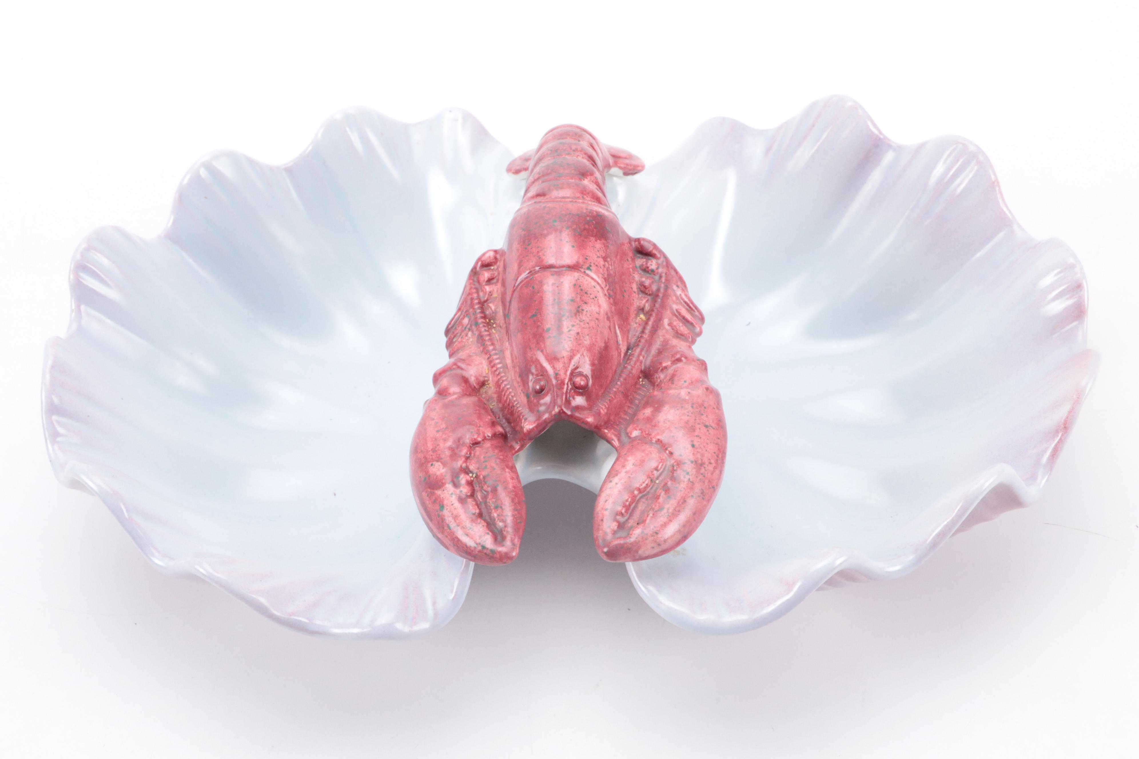 Lobster Motif Ceramic Divided Tray with Multicolor Ceramic Bowls and More