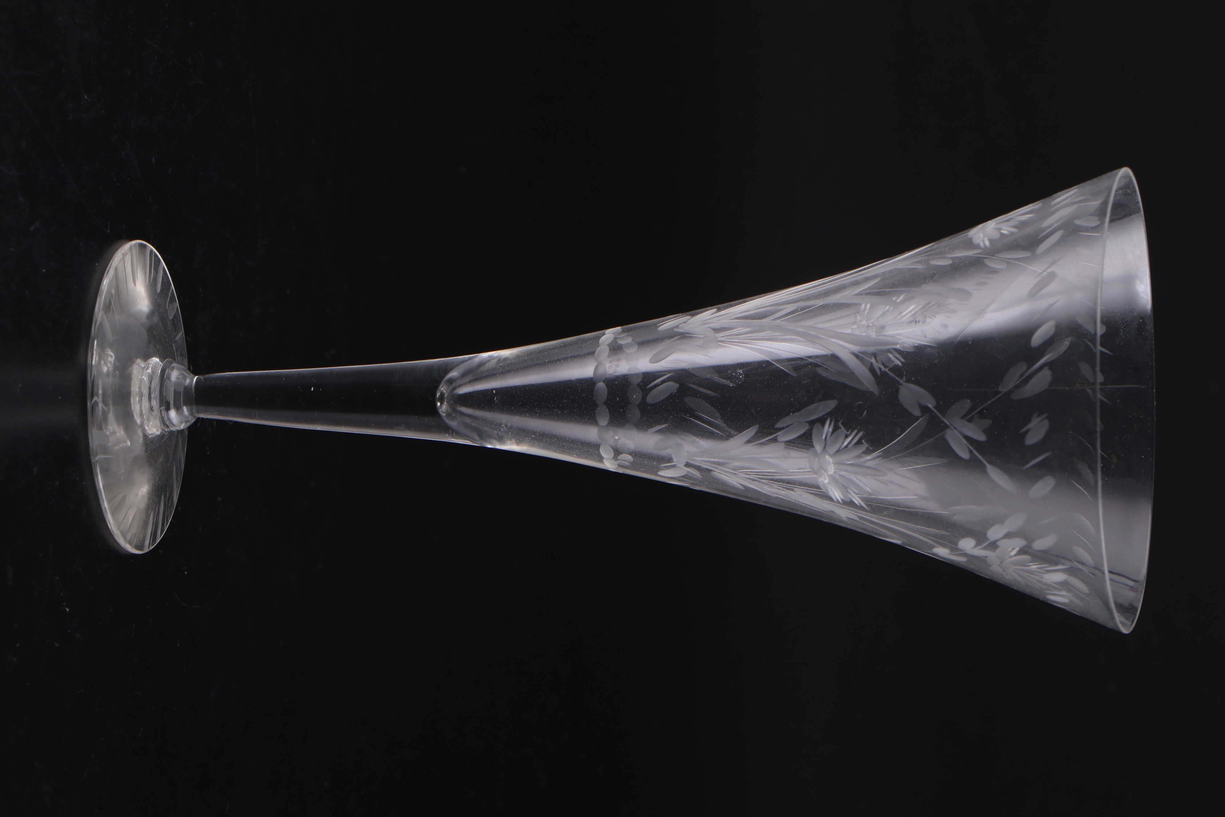 Floral Motif Glass Water Goblets and Lowball Glasses