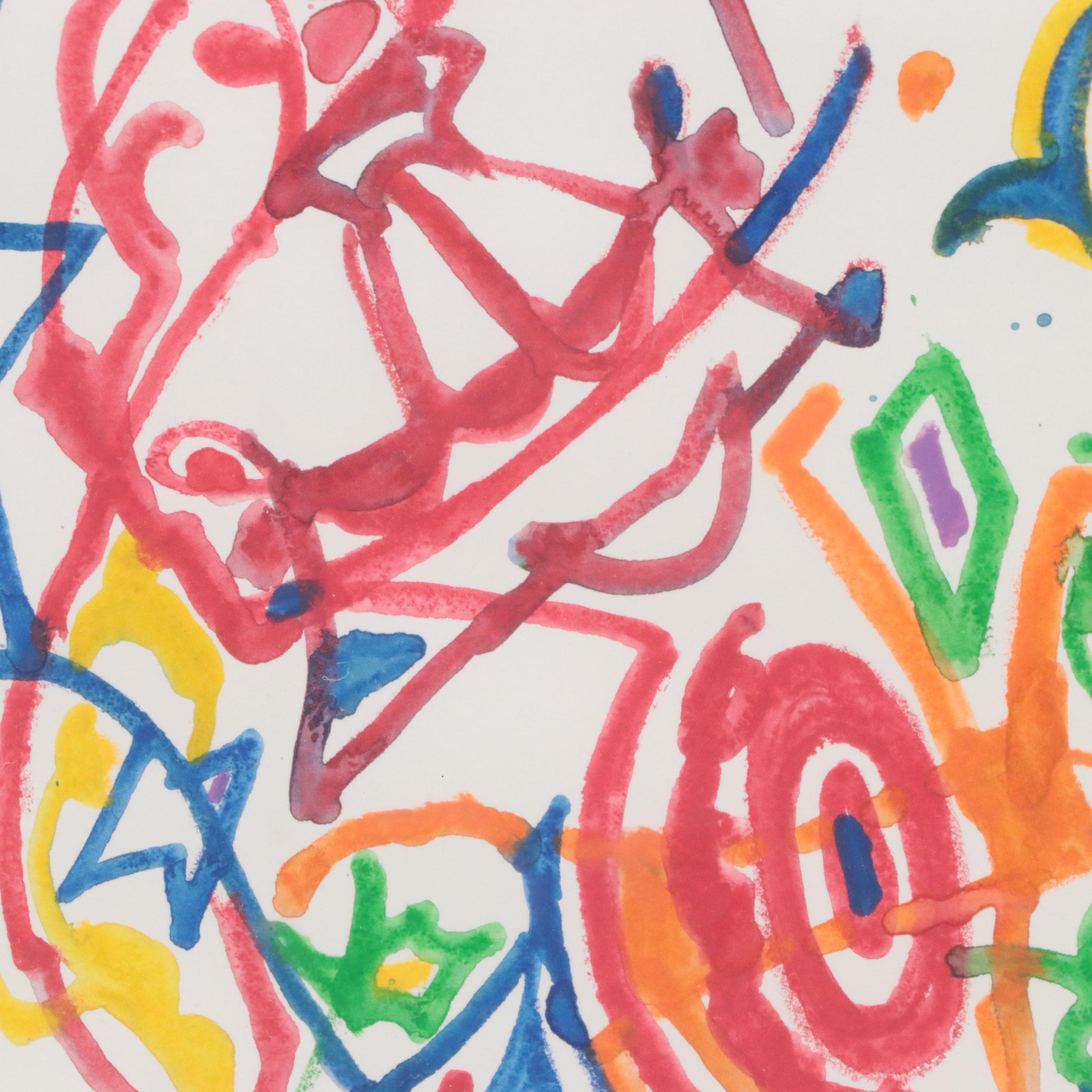 Phyllis Trager Hyman Modern Abstract Watercolor Painting, 2000