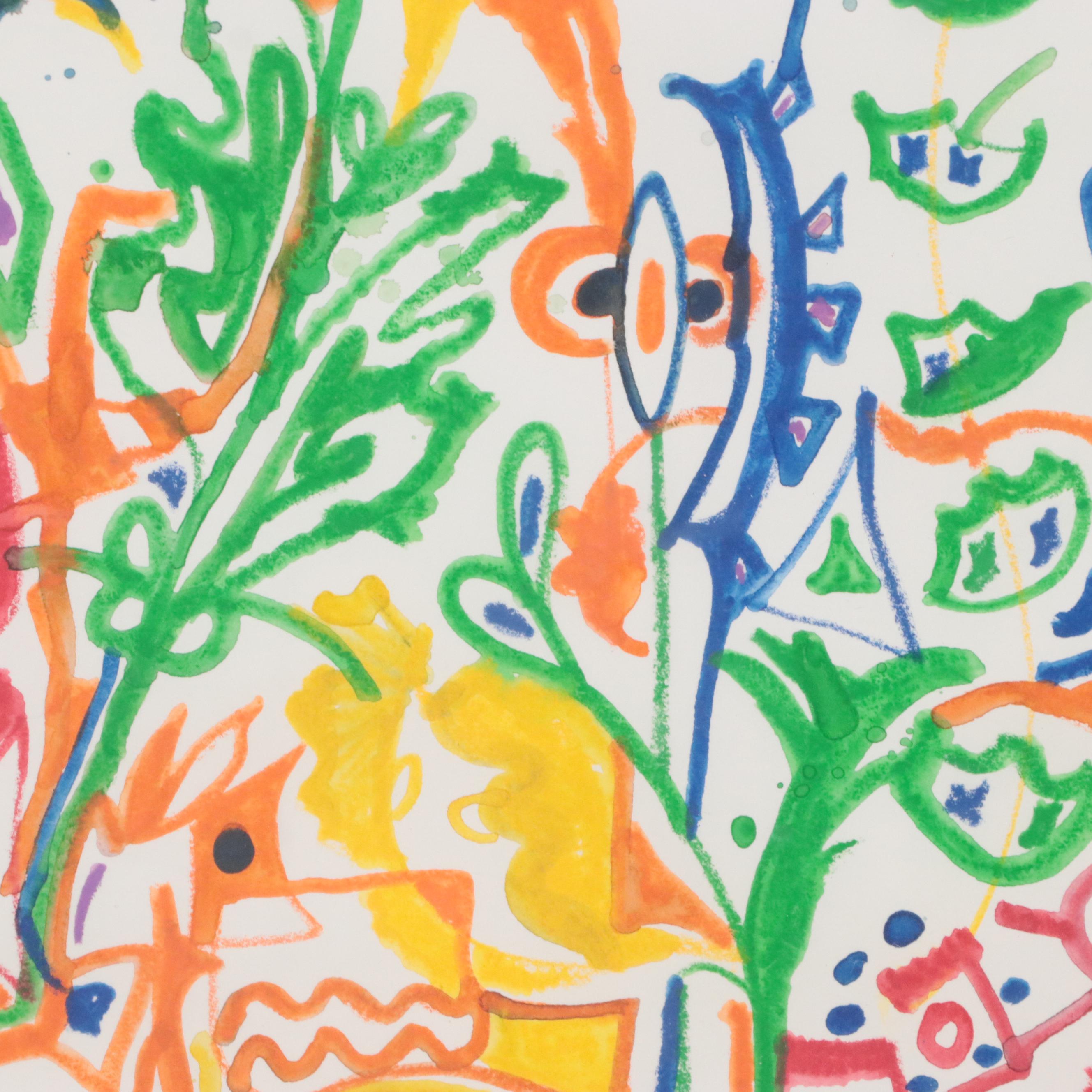 Phyllis Trager Hyman Modern Abstract Watercolor Painting, 2000