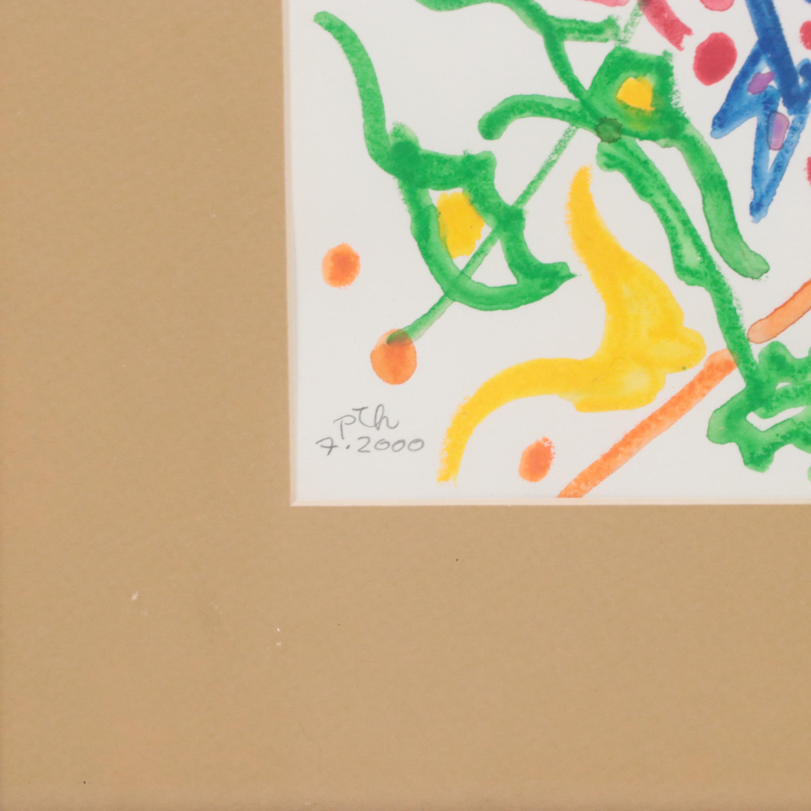 Phyllis Trager Hyman Modern Abstract Watercolor Painting, 2000