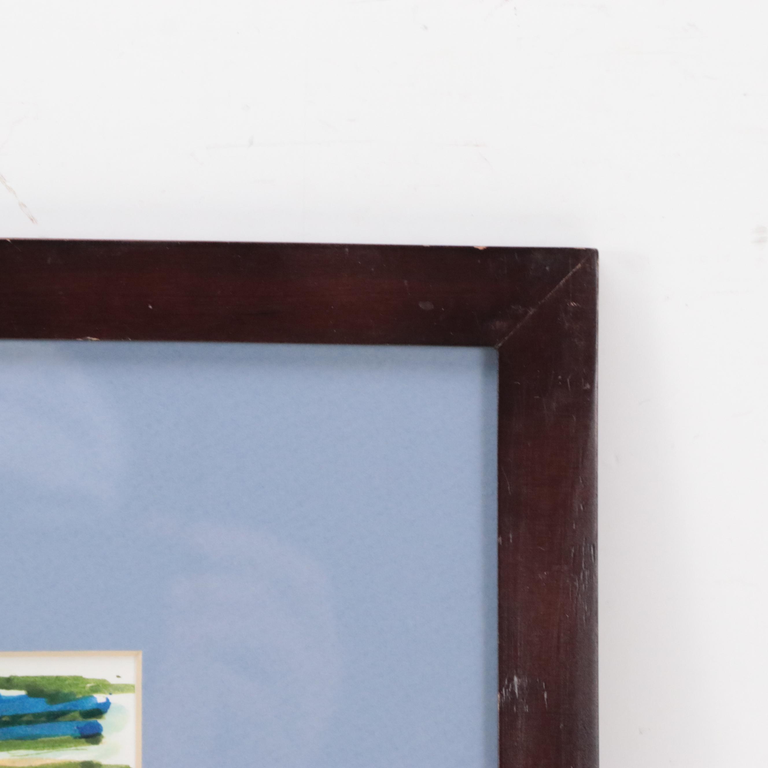 Phyllis Trager Hyman Modern Mixed Media Painting "Park Scene," 2000