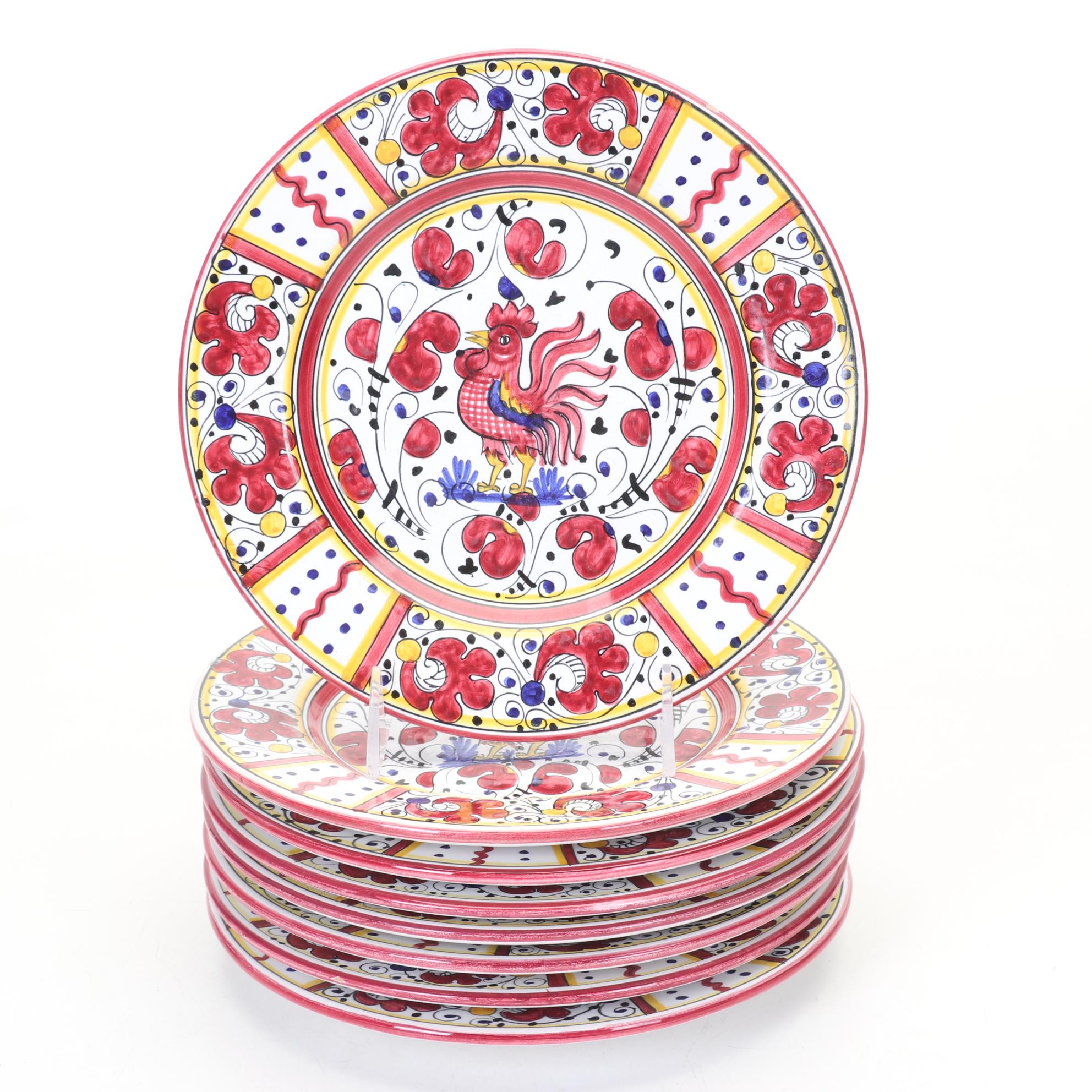Fima Deruta Italy Hand Painted "Red Rooster" Dinnerware