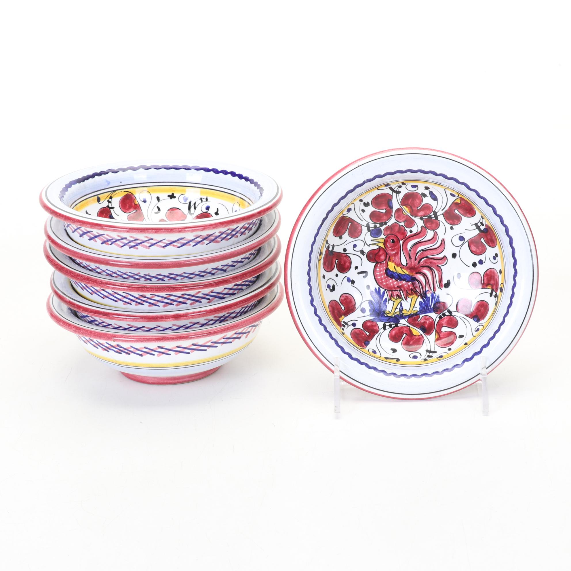 Fima Deruta Italy Hand Painted "Red Rooster" Dinnerware