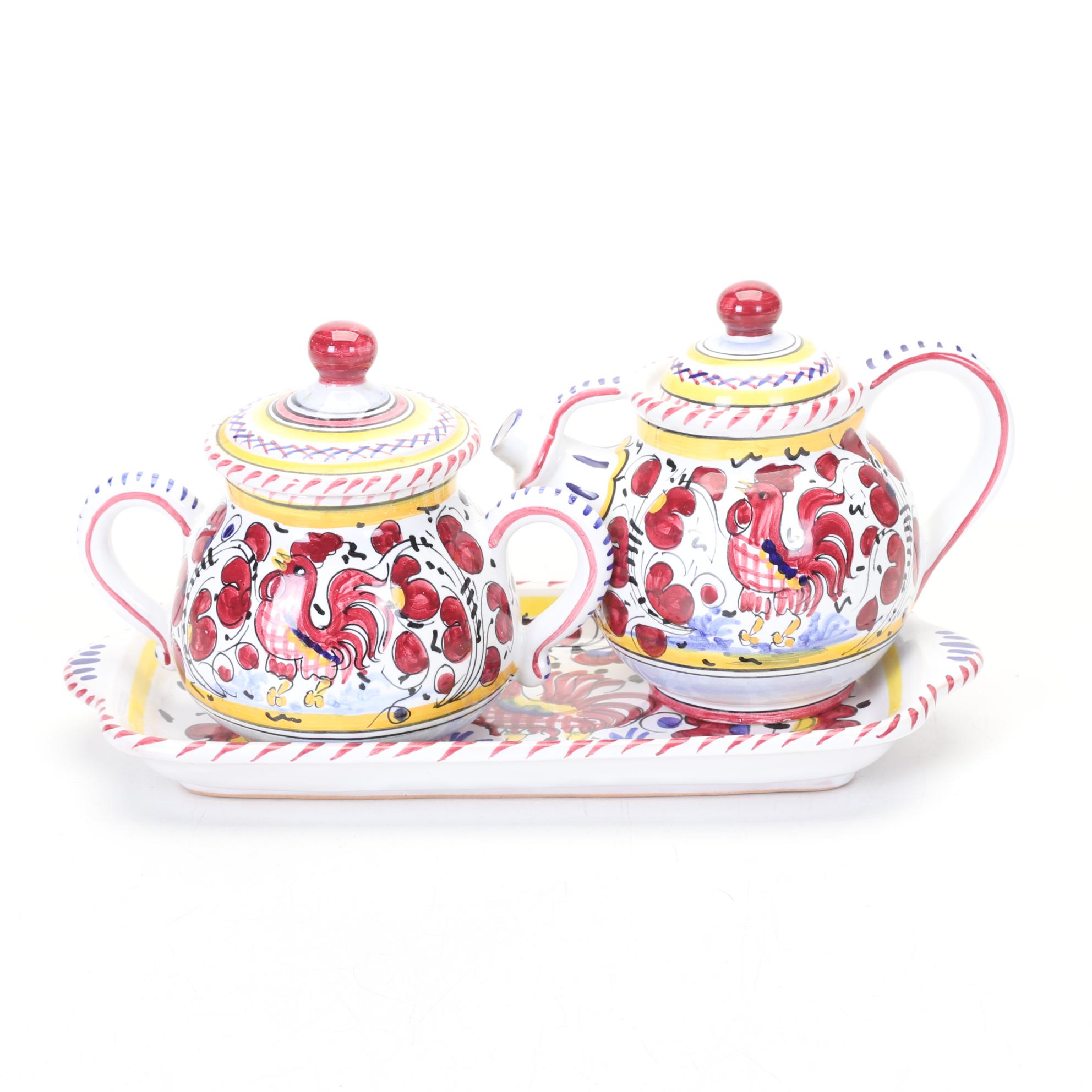 Fima Deruta Italy Hand Painted "Red Rooster" Dinnerware