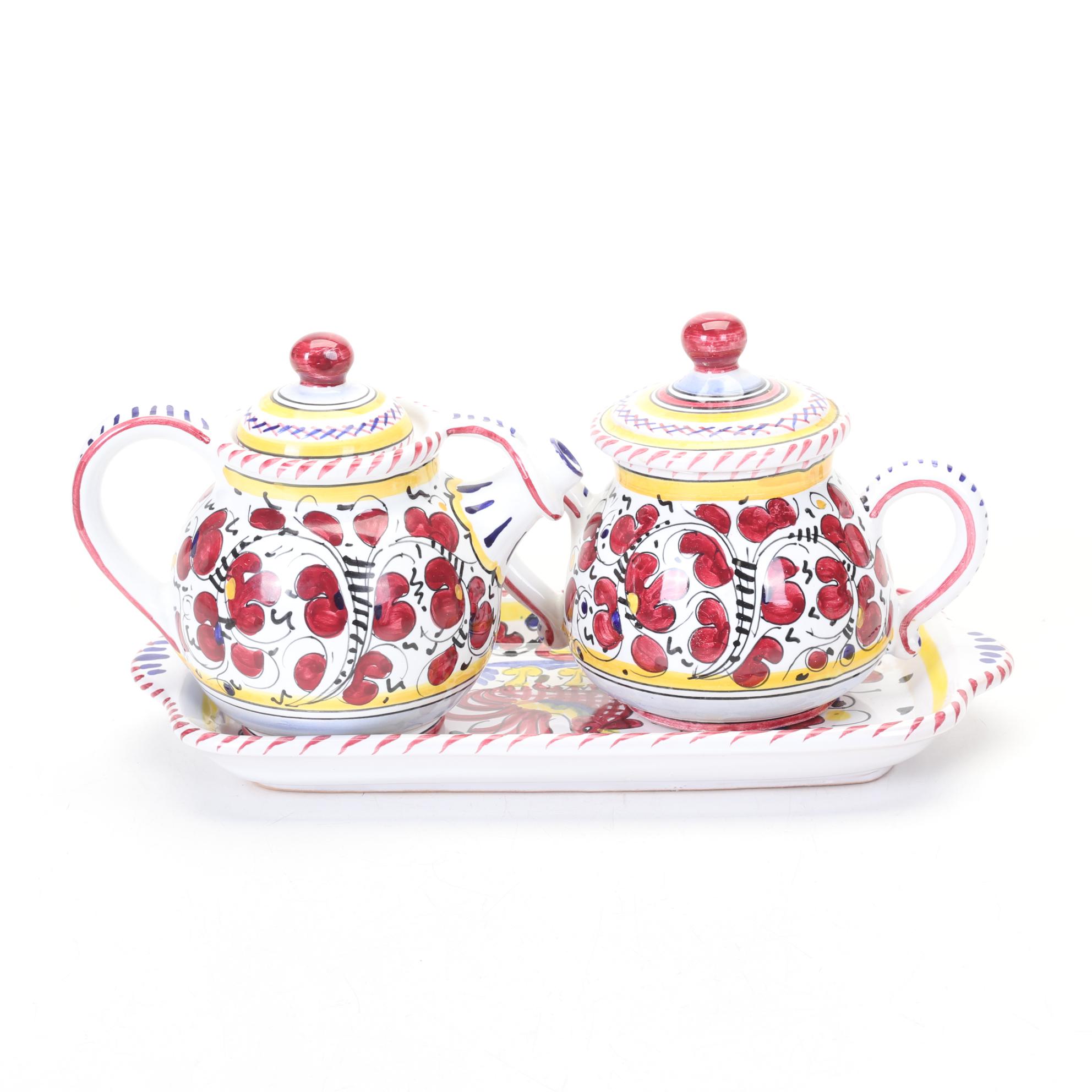 Fima Deruta Italy Hand Painted "Red Rooster" Dinnerware