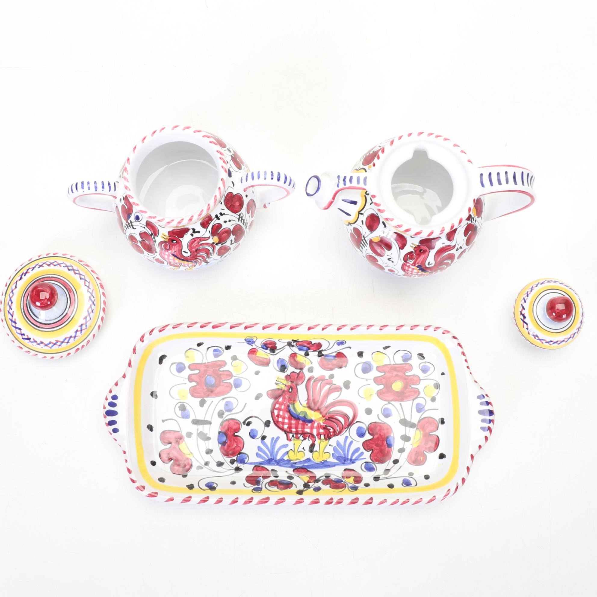 Fima Deruta Italy Hand Painted "Red Rooster" Dinnerware