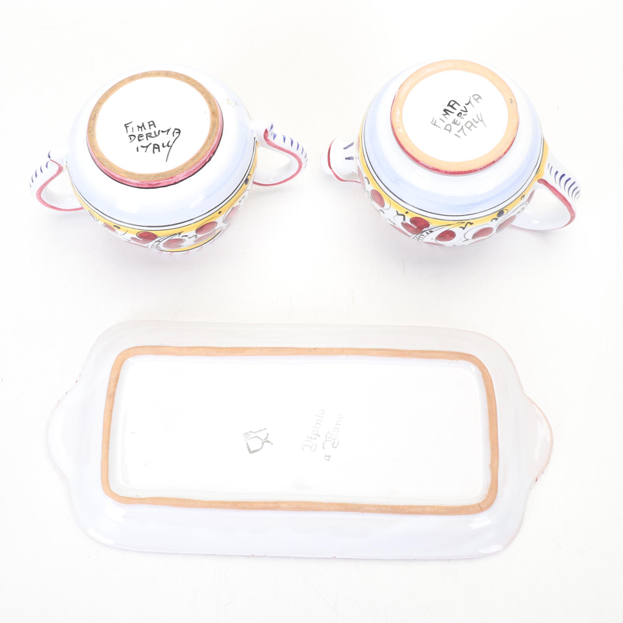 Fima Deruta Italy Hand Painted "Red Rooster" Dinnerware