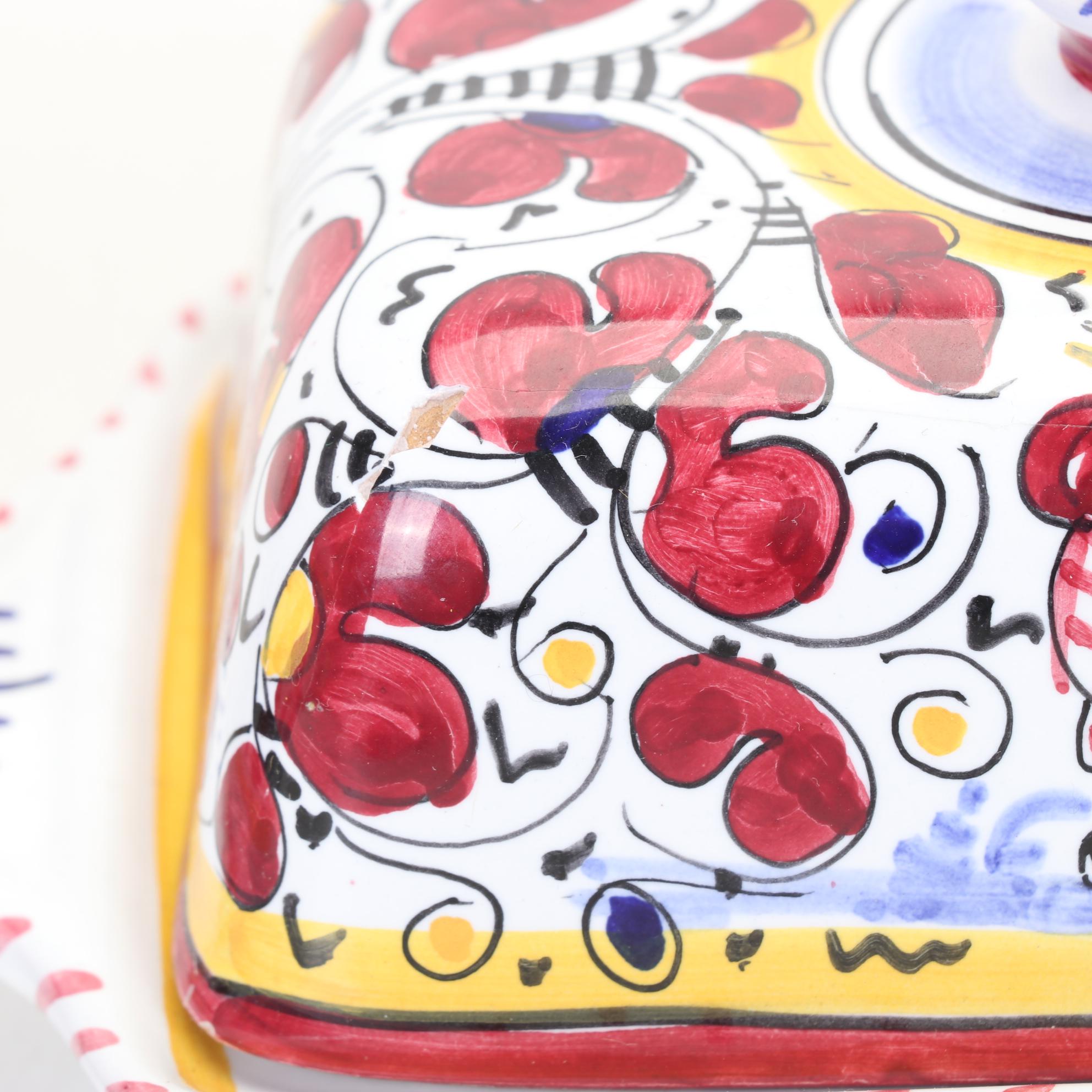 Fima Deruta Italy Hand Painted "Red Rooster" Dinnerware