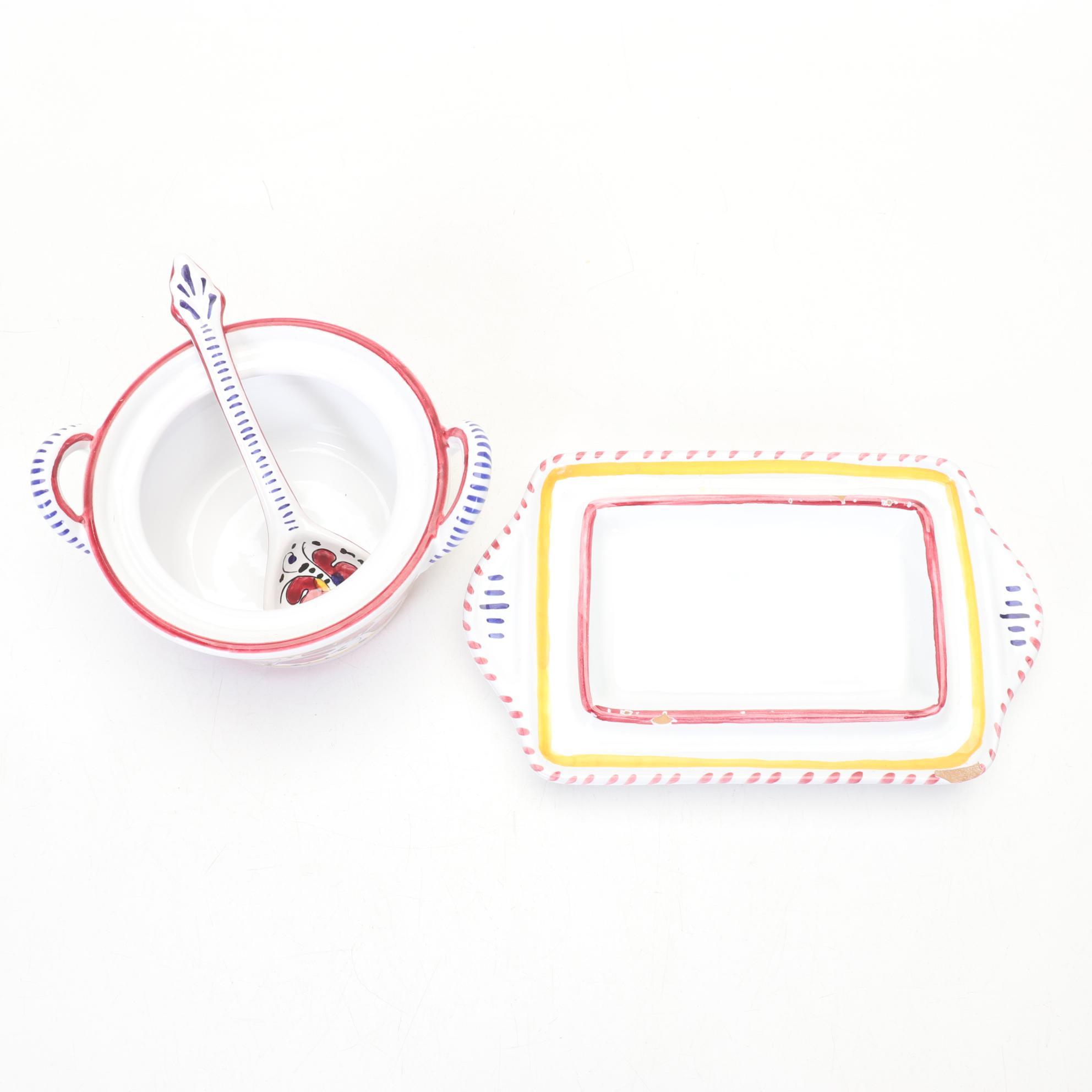 Fima Deruta Italy Hand Painted "Red Rooster" Dinnerware