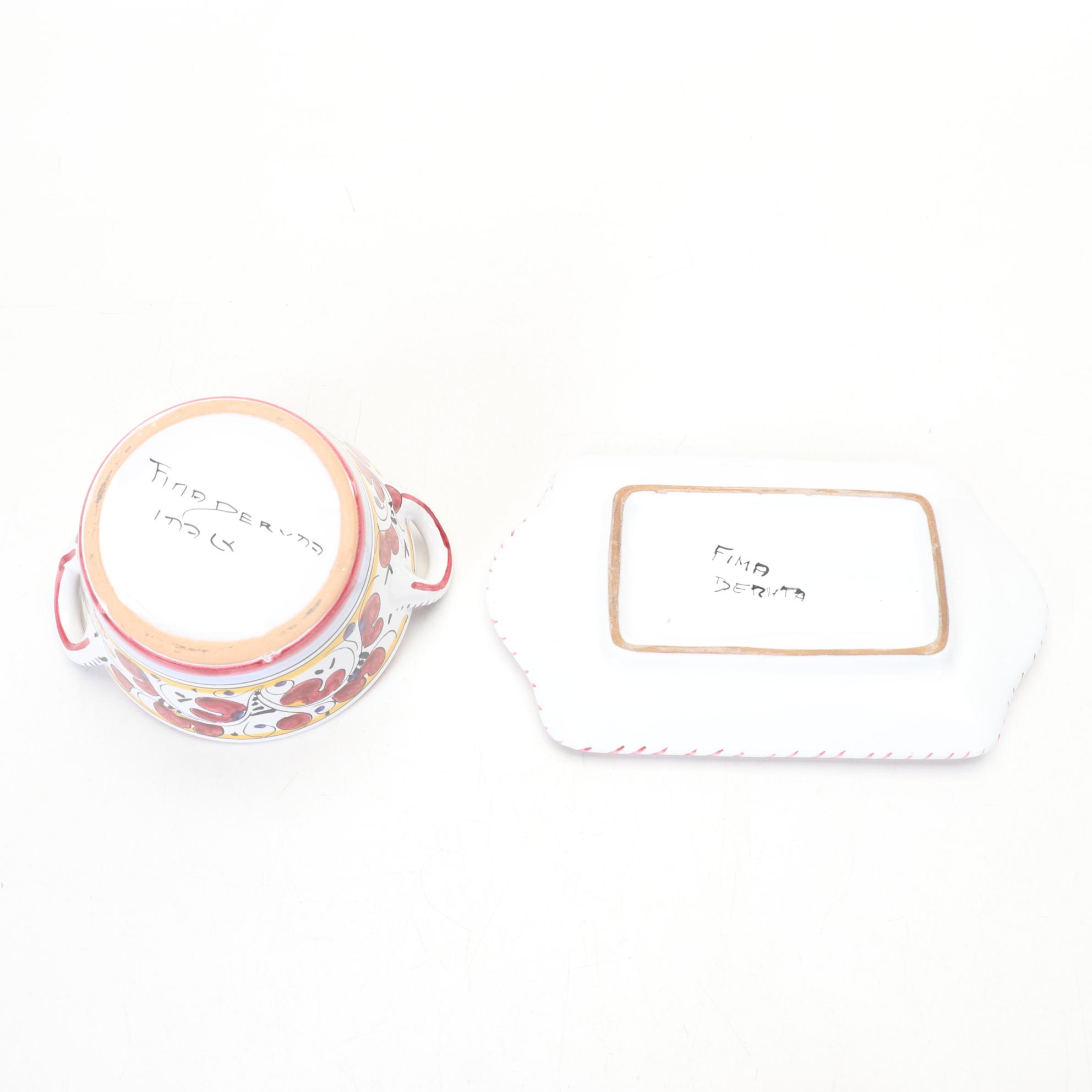 Fima Deruta Italy Hand Painted "Red Rooster" Dinnerware