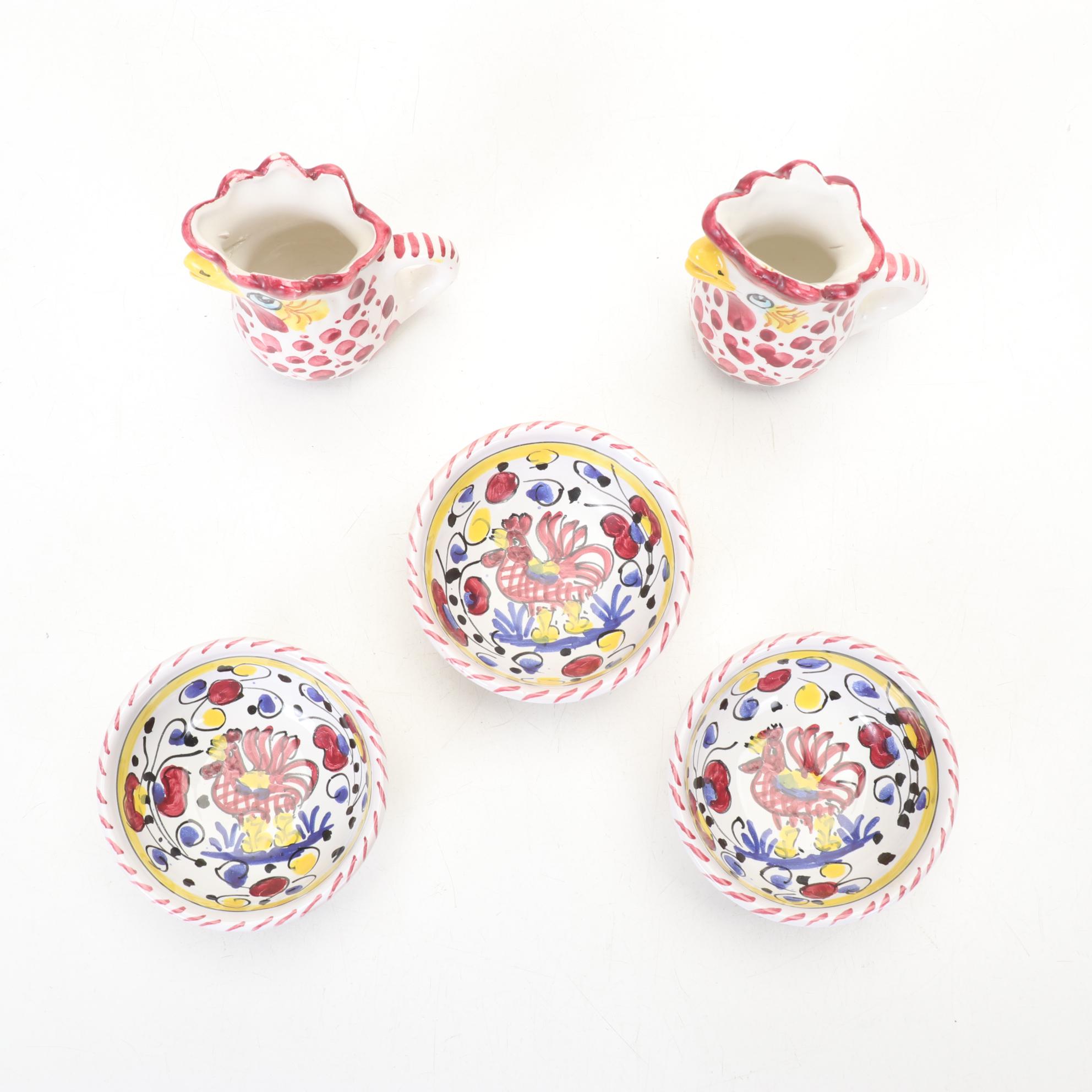 Fima Deruta Italy Hand Painted "Red Rooster" Dinnerware
